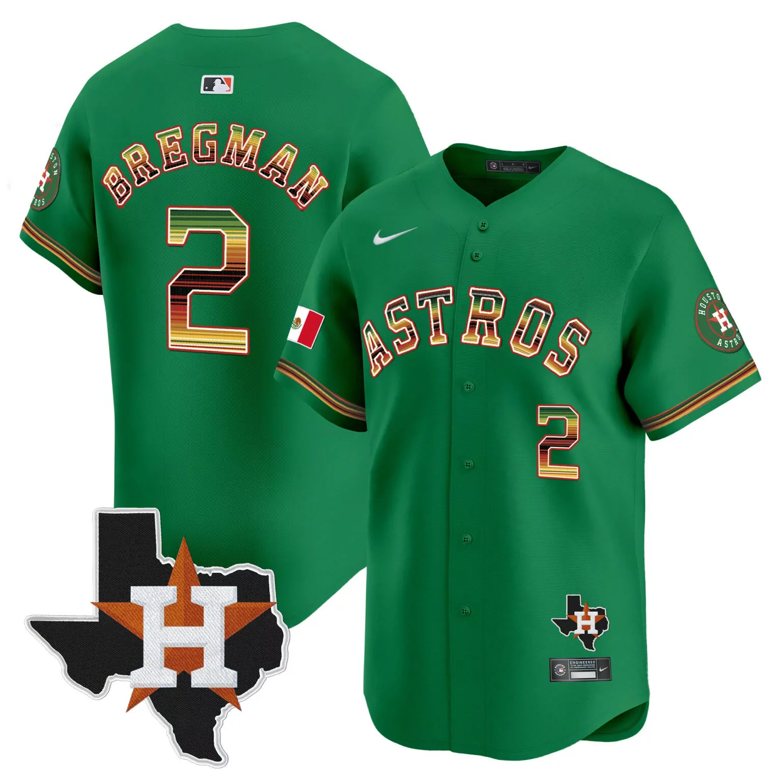Alex Bregman 2 Astros Jersey Green City Connect Mexico Flag Texas State Outline Men