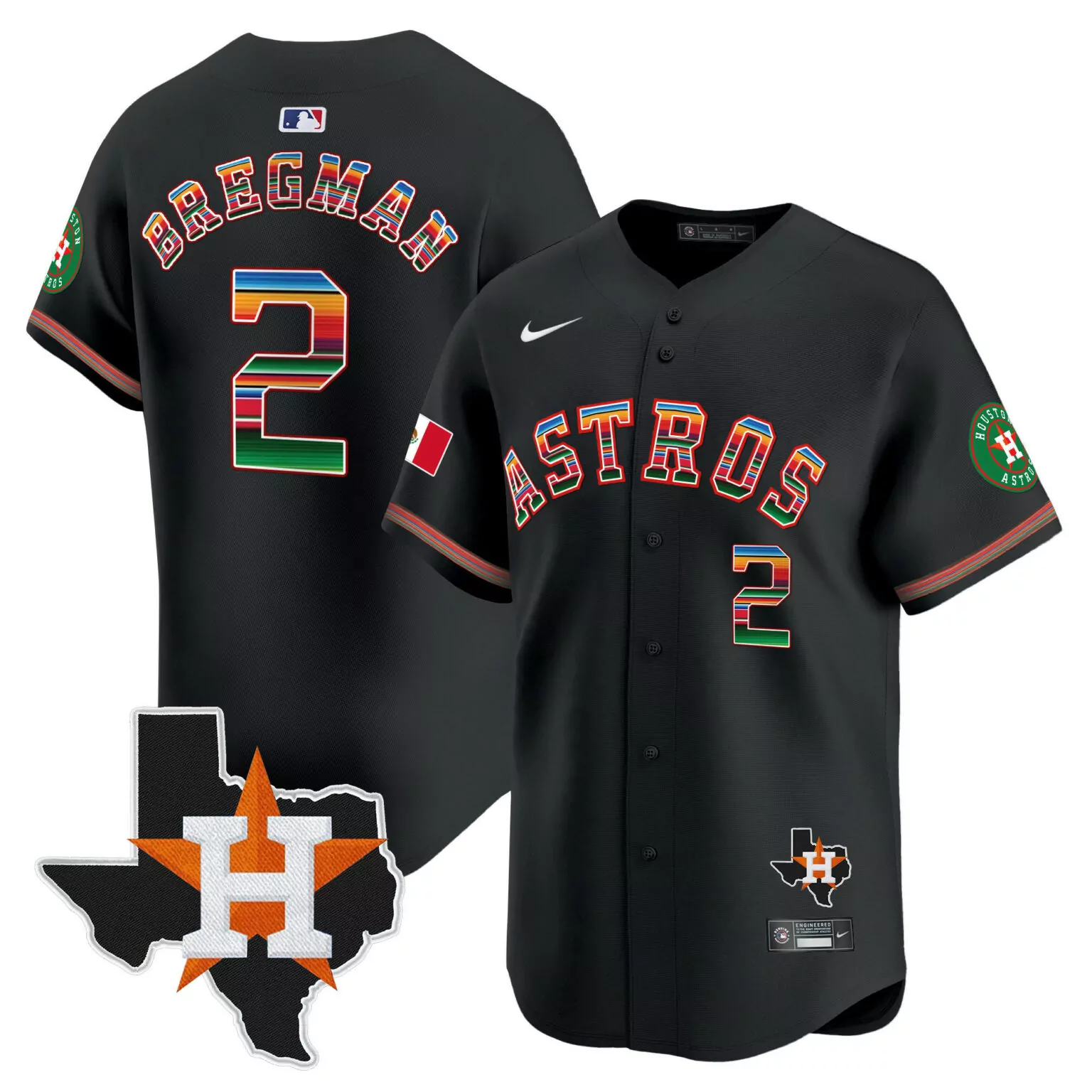 Alex Bregman 2 Astros Jersey Black City Connect Mexican Flag Men Orange White Green