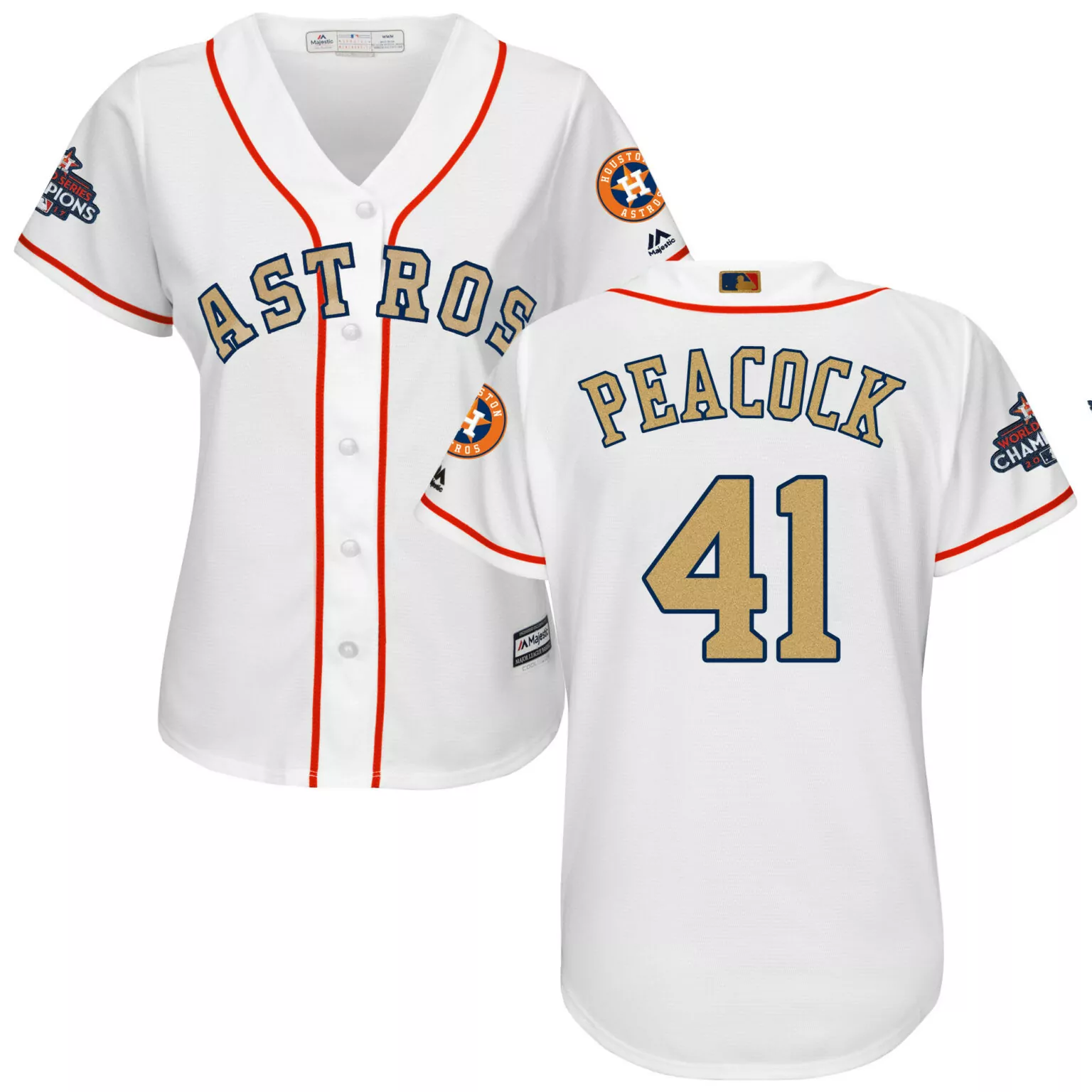 Brad Peacock 41 Astros Jersey White World Series Champions 2017 Men Orange Gold Cool