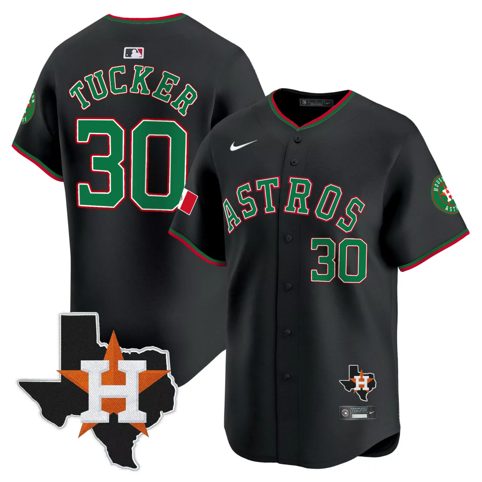 Kyle Tucker 30 Astros Jersey Black Houston Mexico Flag Men Green Red v4 All Stitched