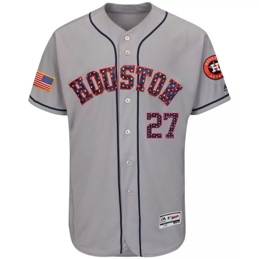 Jose Altuve 27 Houston Astros Jersey Grey American Flag Men Split Design Navy Blue