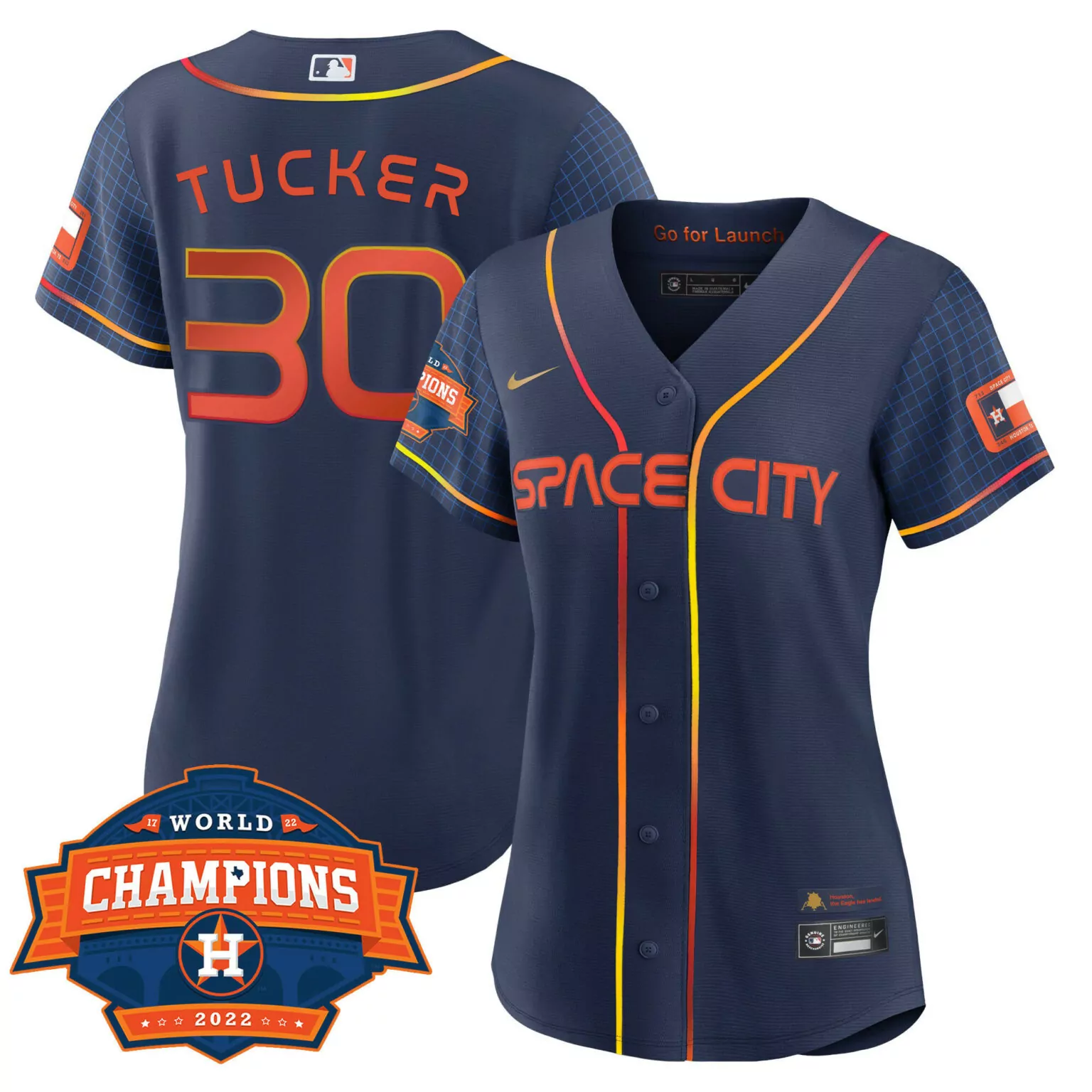 Kyle Tucker 30 Houston Astros Jersey Navy Blue Space City World Champions 2022 Men