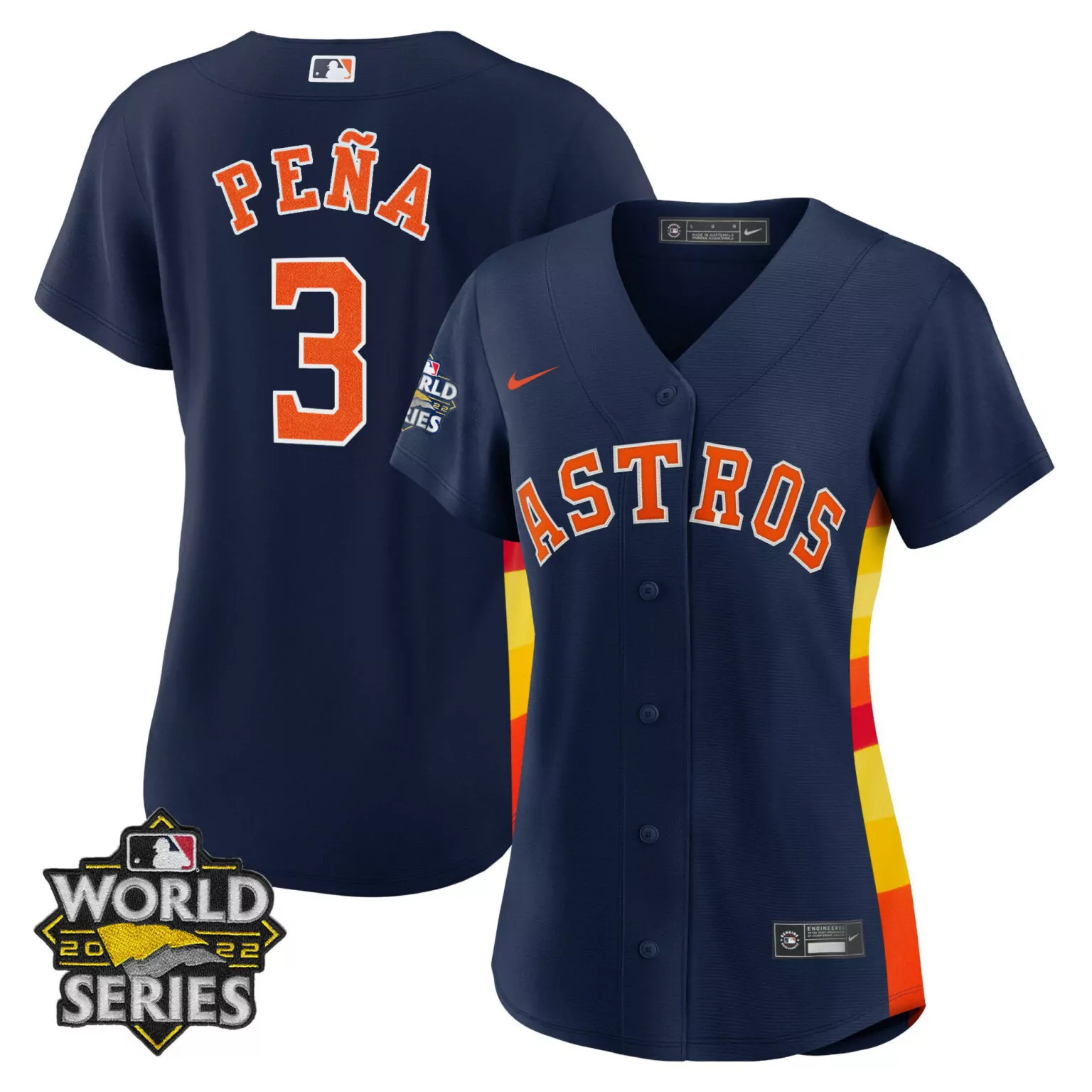 Jeremy Pena 3 Astros Jersey Navy World Series 2022 Men Alternate Split Design Orange