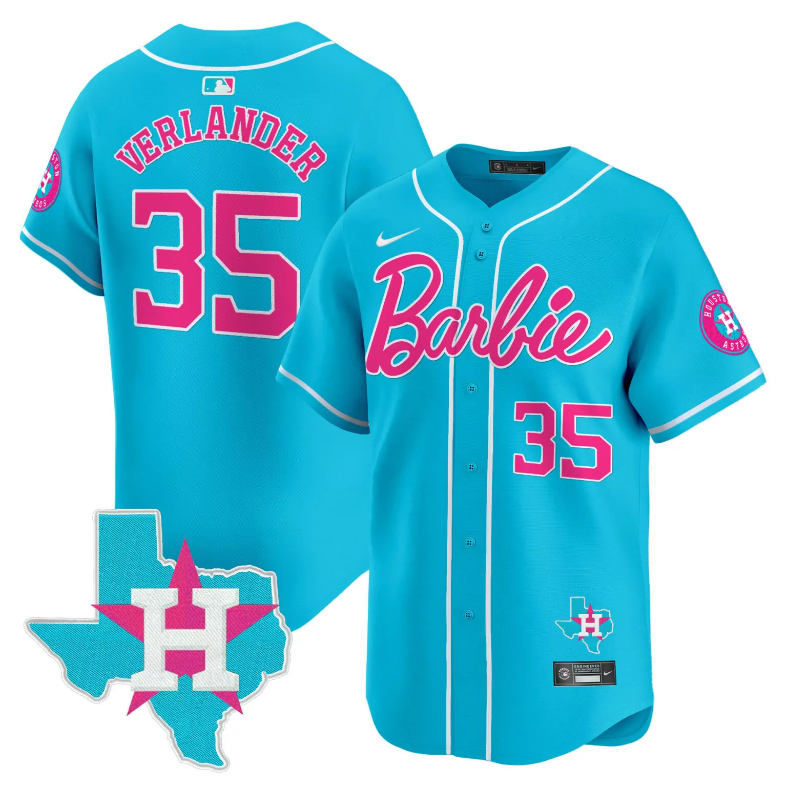 Justin Verlander 35 Jersey Bright Blue Barbie Houston Astros Star Outline 2023 Men