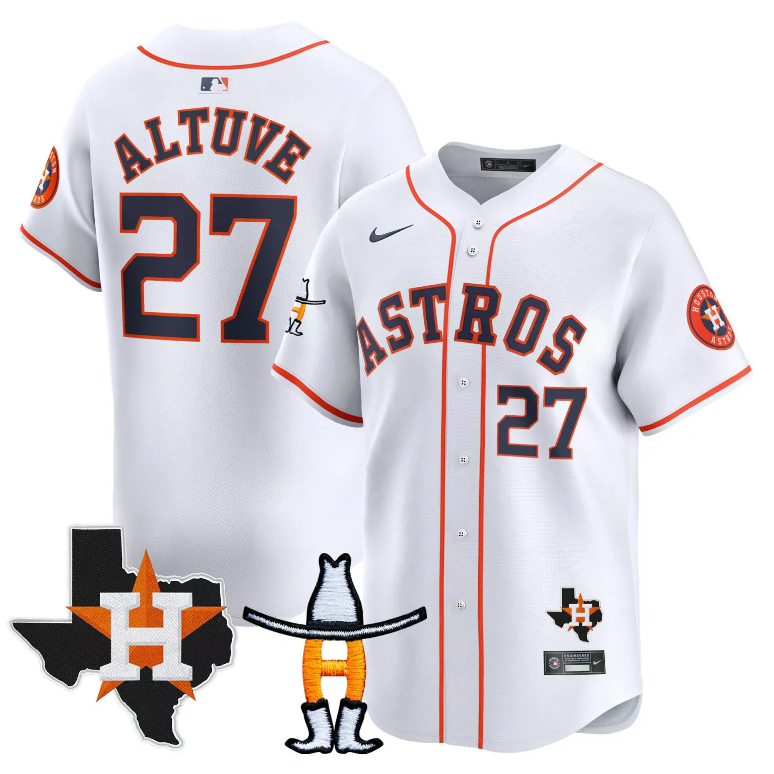 Jose Altuve 27 Astros Jersey White City Connect Texas Star Cowboy Hat Boots Men Orange