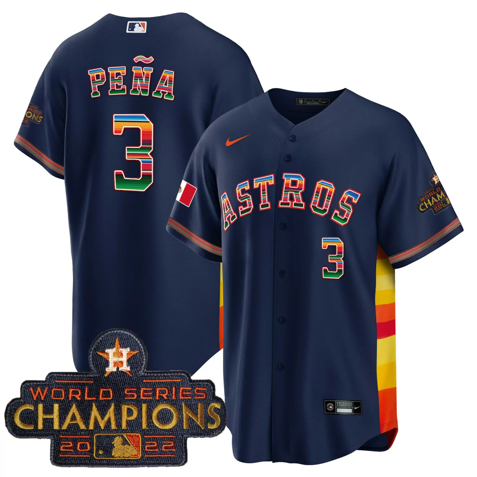Jeremy Pena 3 Astros Jersey Navy World Series Champions 2022 Men Orange Yellow Red