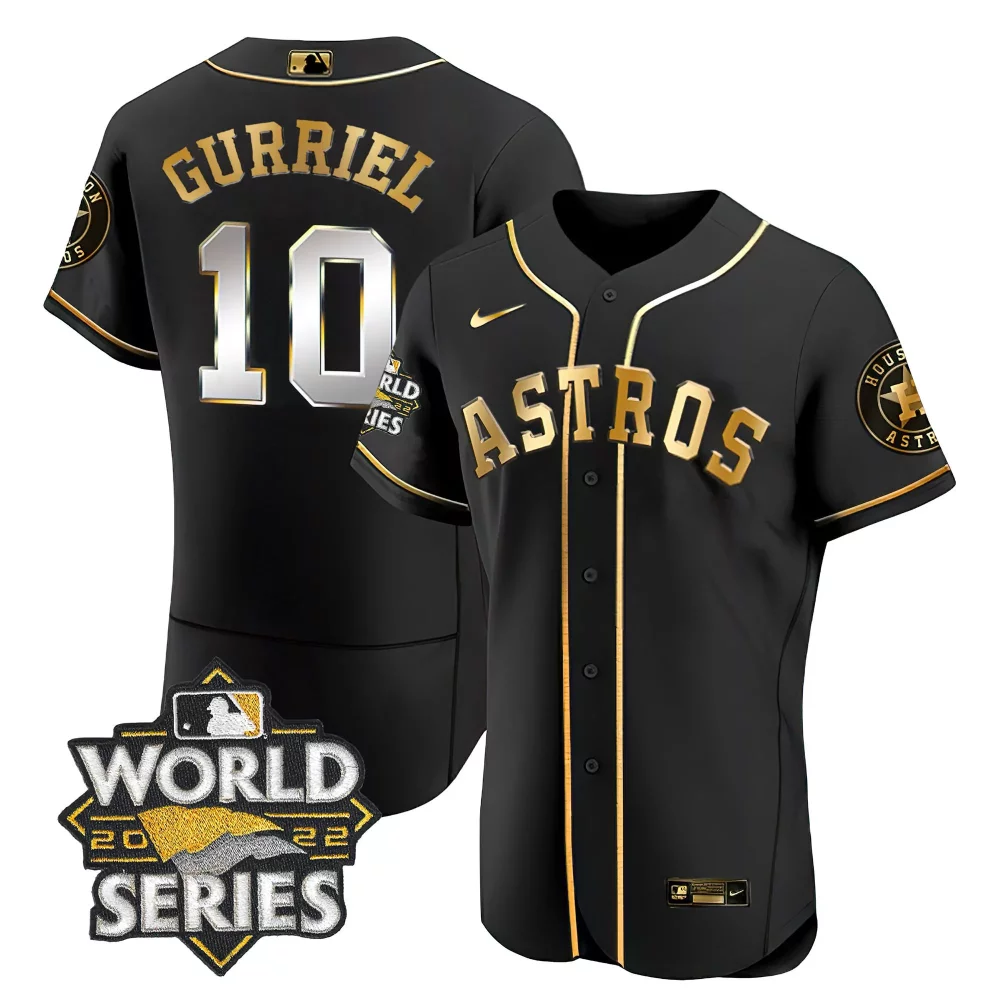 Yuli Gurriel 10 Astros Jersey Black 2022 World Series Men Gold Cool All Stitched
