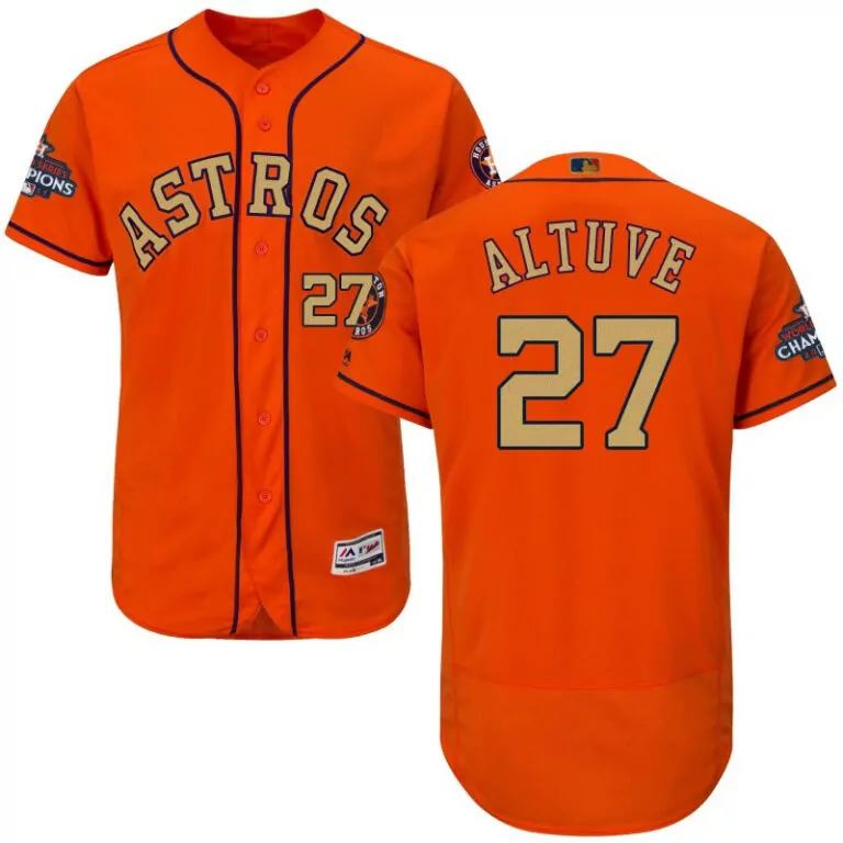 Jose Altuve 27 Houston Astros Jersey Orange 2017 World Series Champions Men Navy
