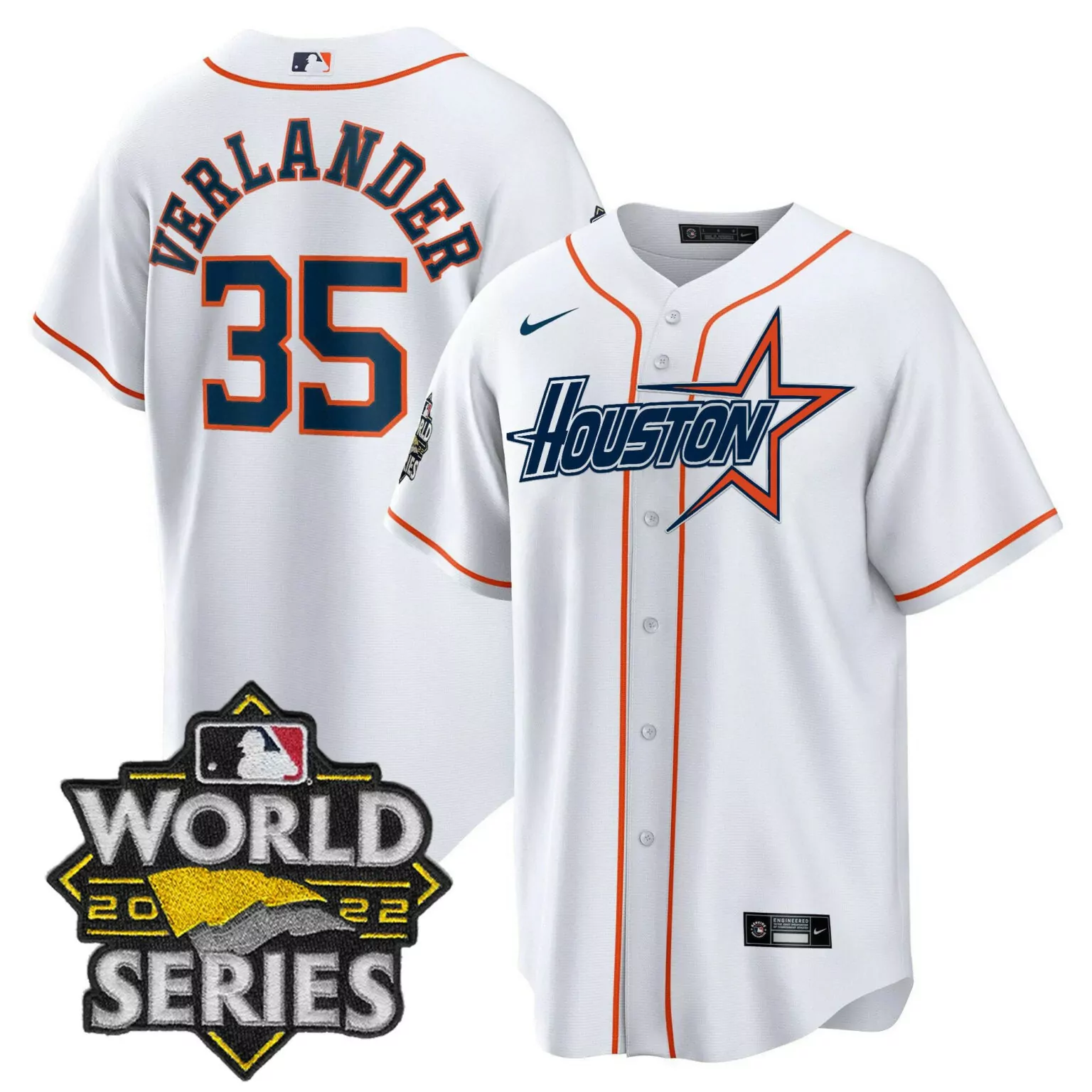 Justin Verlander 35 Jersey White Houston Astros World Series 2022 Men Orange Navy