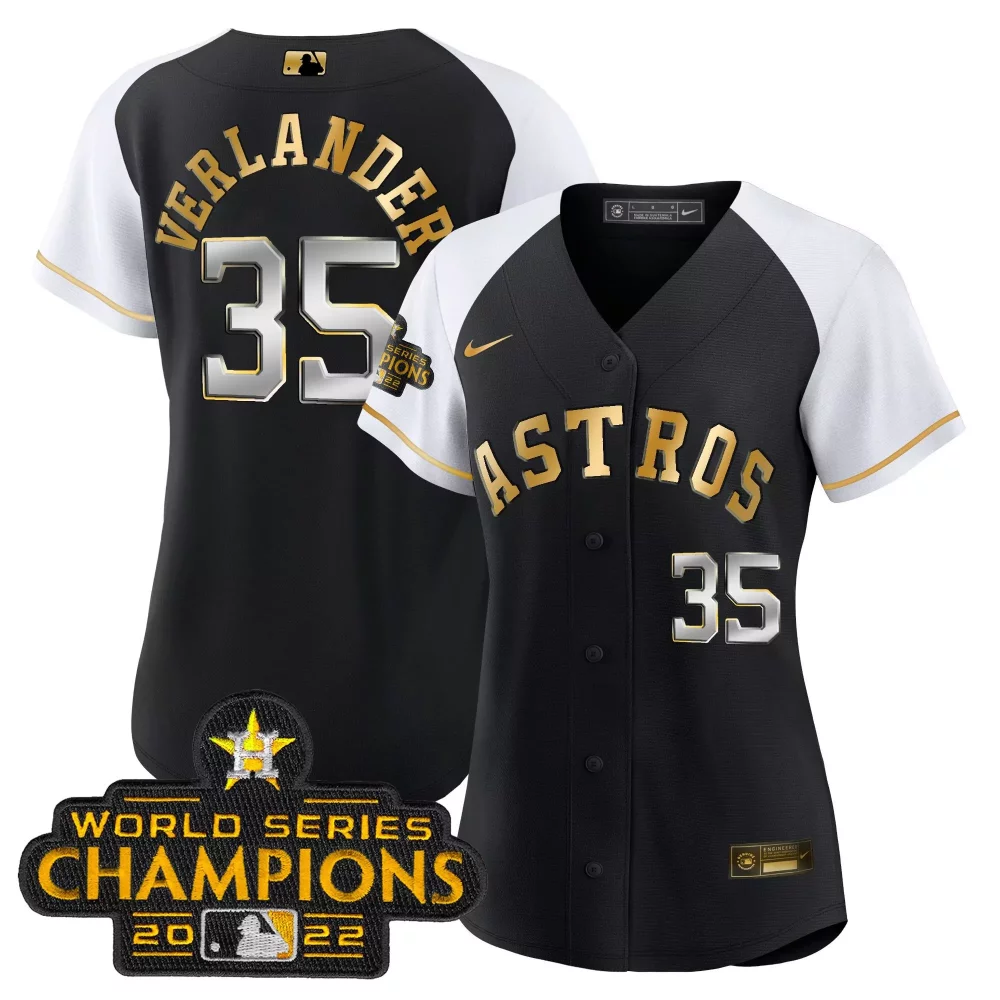 Justin Verlander 35 Astros Jersey Black World Series Champions 2022 Men White Gold