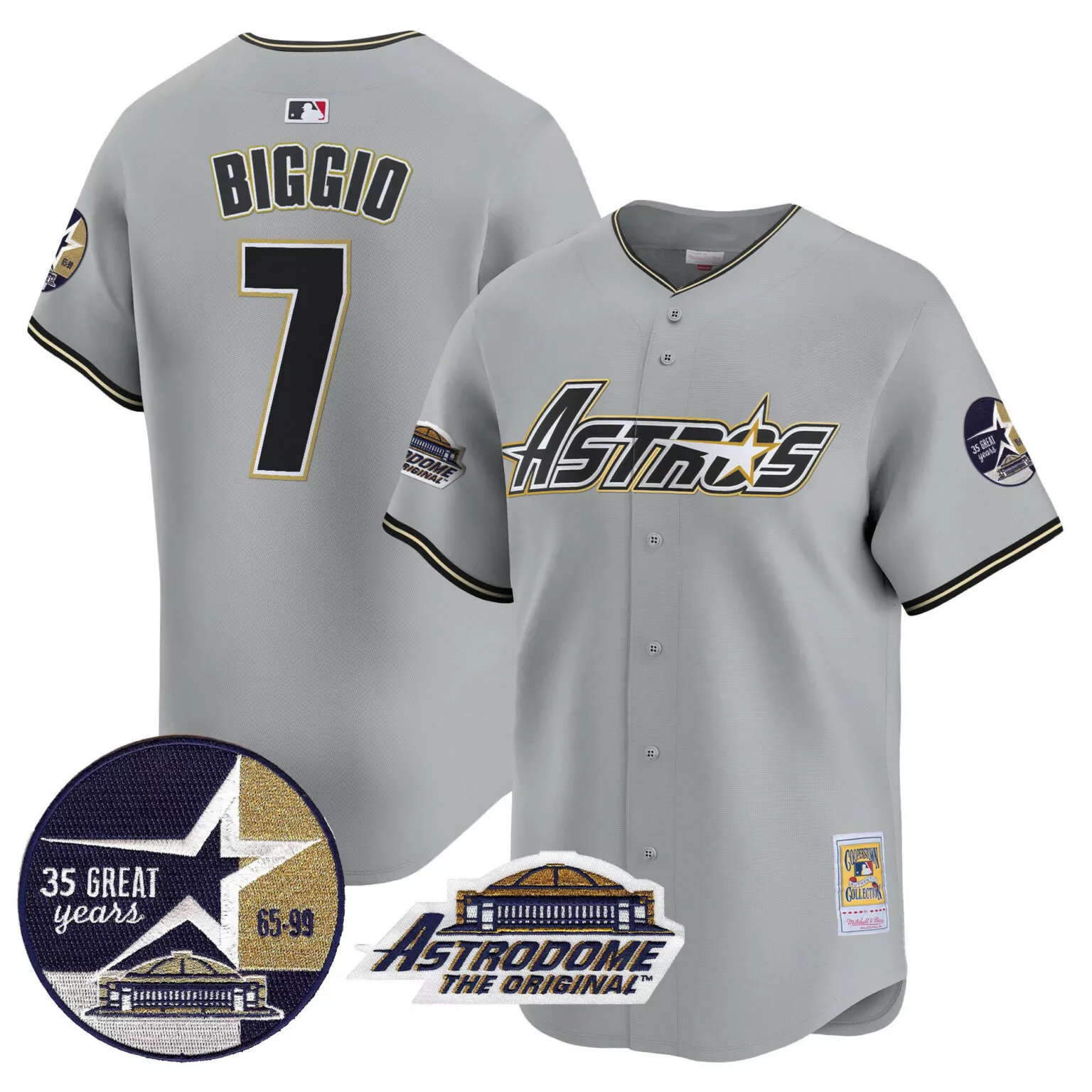Craig Biggio 7 Astros Jersey Gray Cooperstown Collection 35 Great Years 65-99 Astrodome Original
