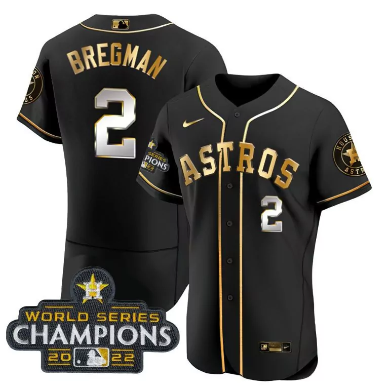 Alex Bregman 2 Astros Jersey Black World Series Champions 2022 Men Gold Silver Cool