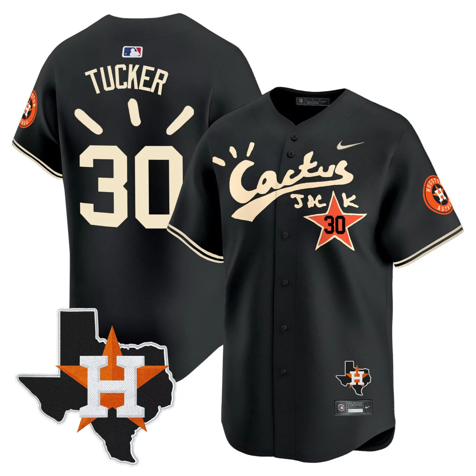 Kyle Tucker 30 Astros Jersey Black Cactus Jack Houston Texas 2022 Men Cream Orange