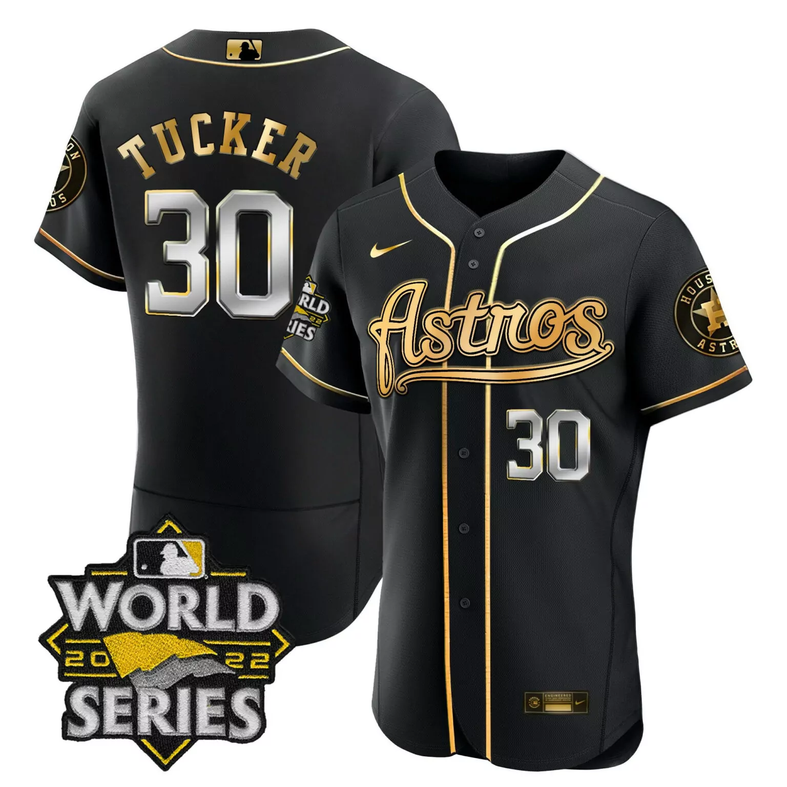 Kyle Tucker 30 Astros Jersey Black World Series 2022 Men Gold Silver Flex Throwback