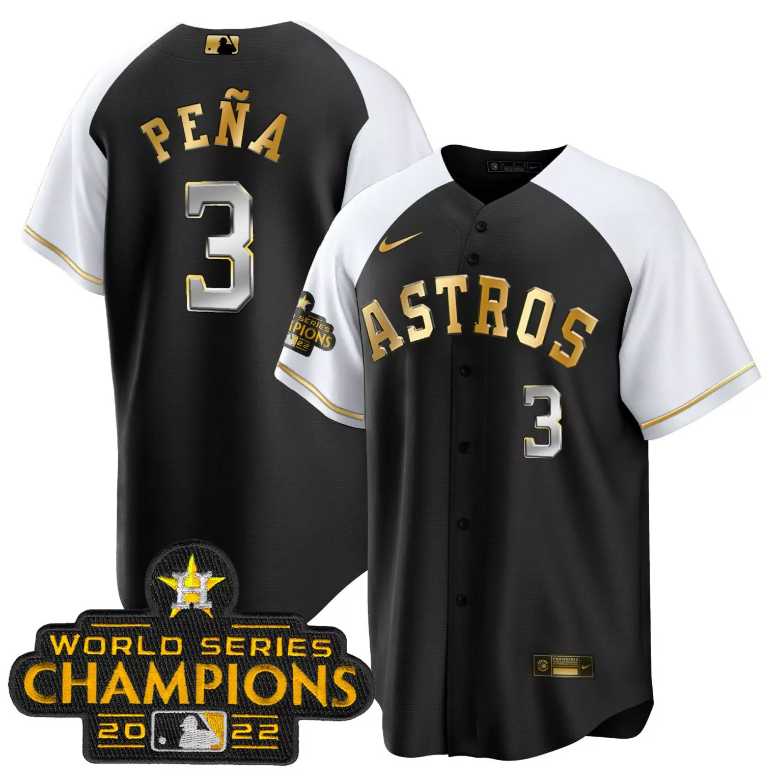 Jeremy Pena 3 Astros Jersey Black World Series Champions 2022 Men White Gold Alternate