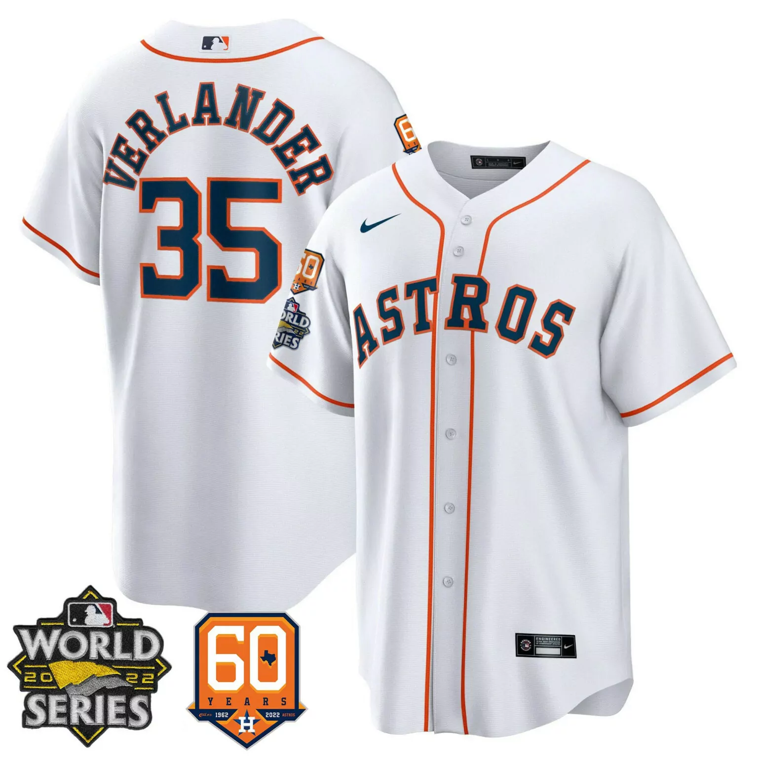 Justin Verlander 35 Astros Jersey White World Series 2022 60 Years 1962-2022 Men