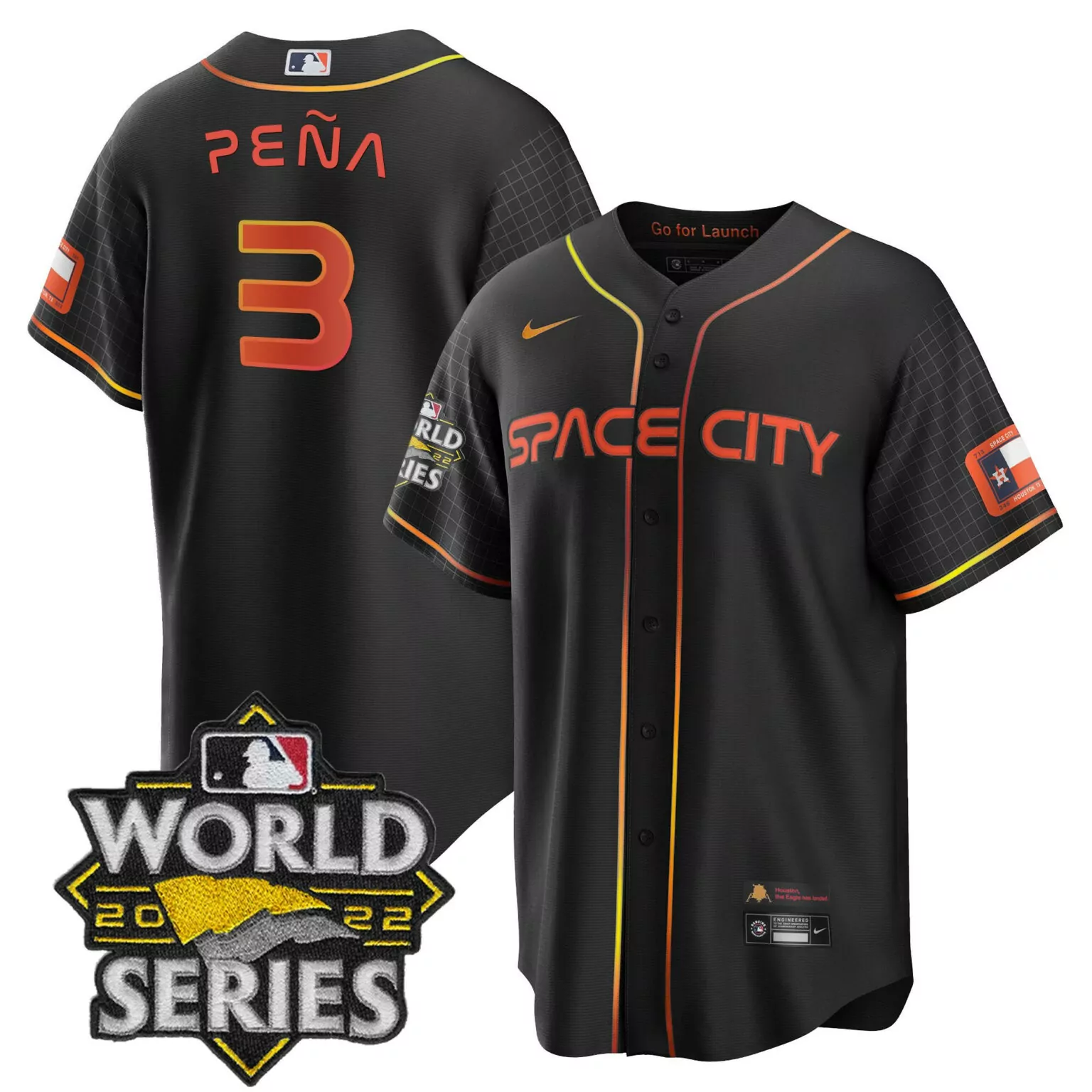 Jeremy Pena 3 Houston Astros Jersey Black Space City World Series 2022 Men Orange