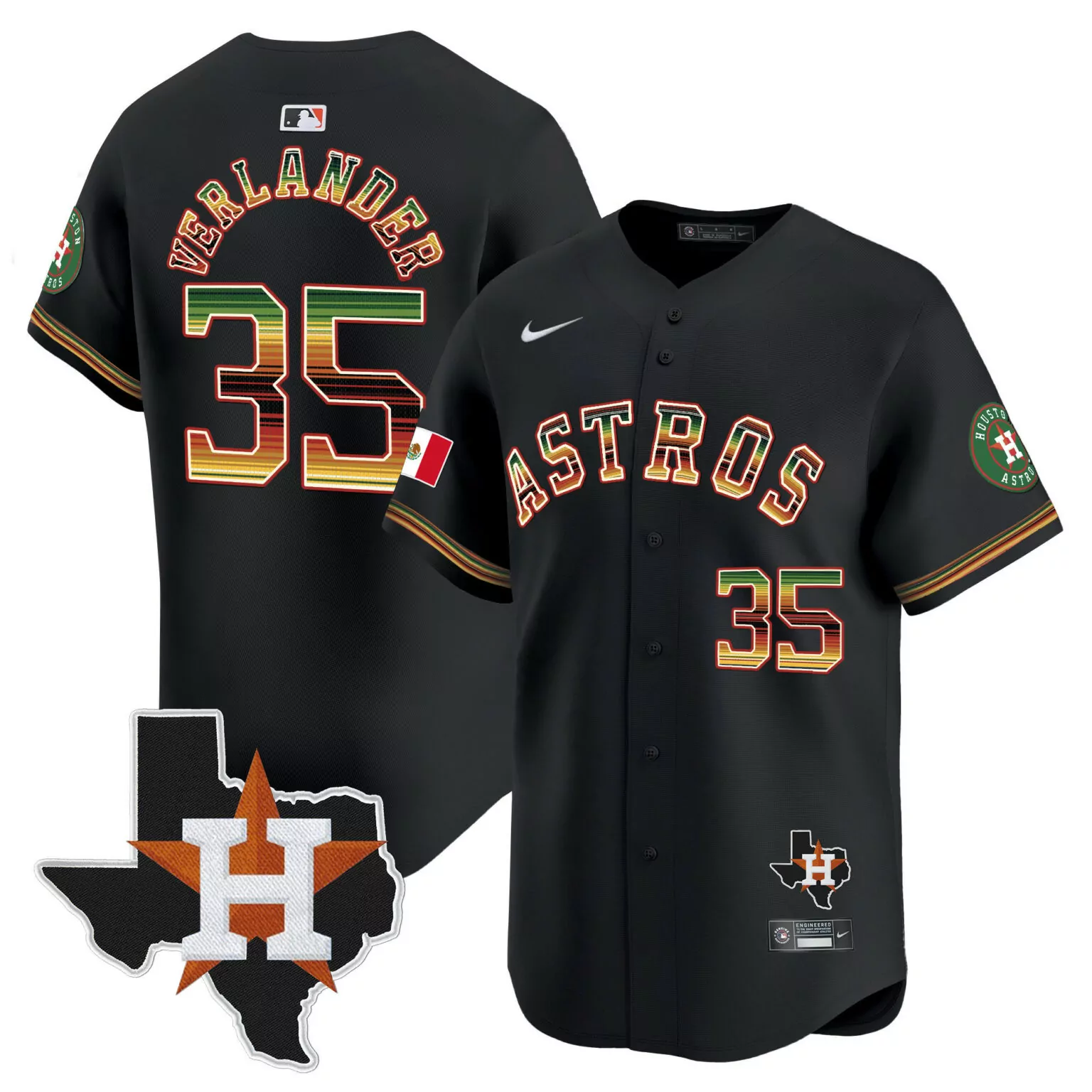 Justin Verlander 35 Astros Jersey Black City Connect Houston Outline Mexican Flag