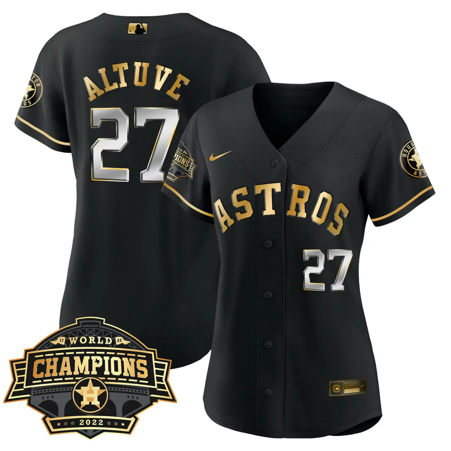 Jose Altuve 27 Houston Astros Jersey Black World Series Champions Batterman 2022