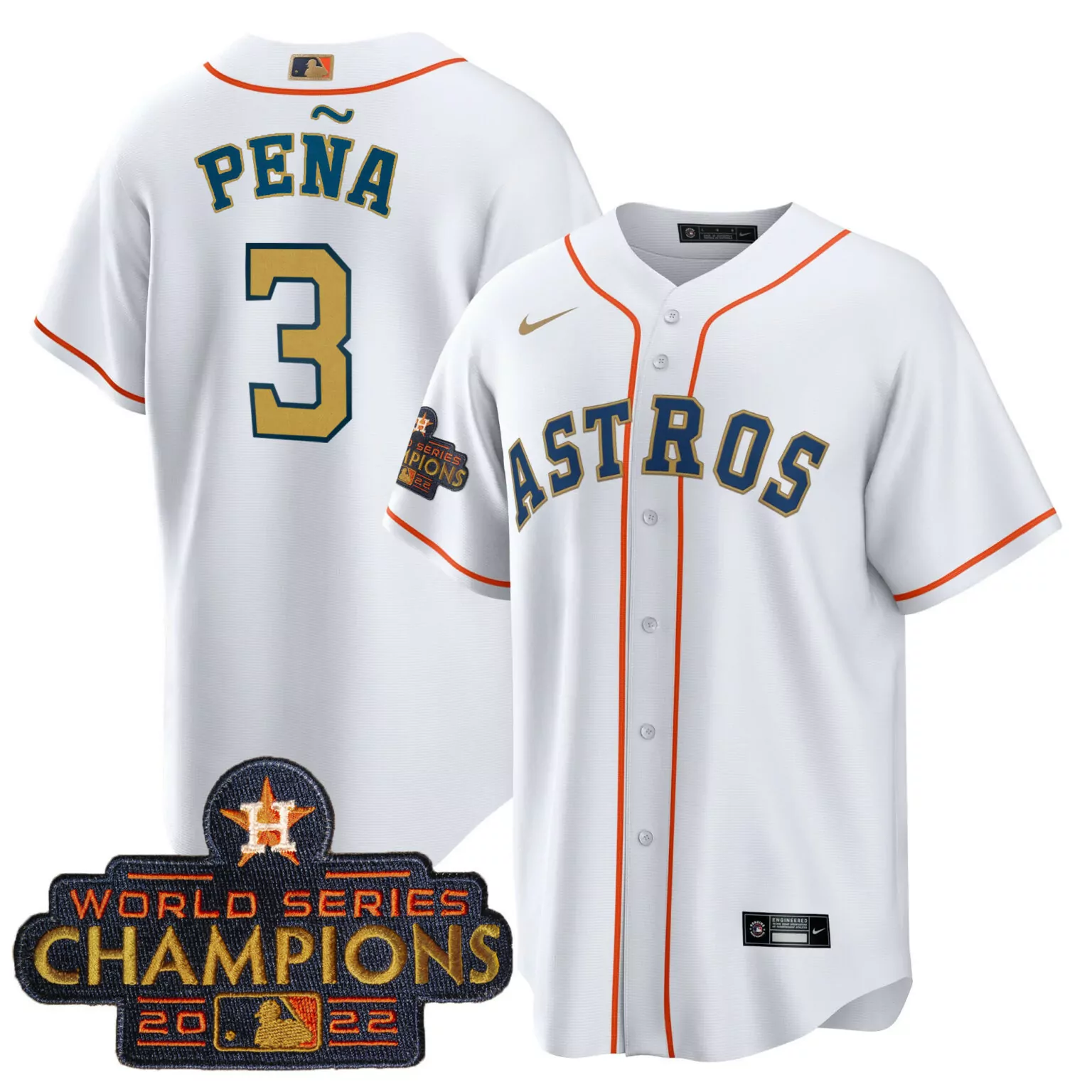 Jeremy Pena 3 Astros Jersey White World Series Champions 2022 Men Orange Navy Blue