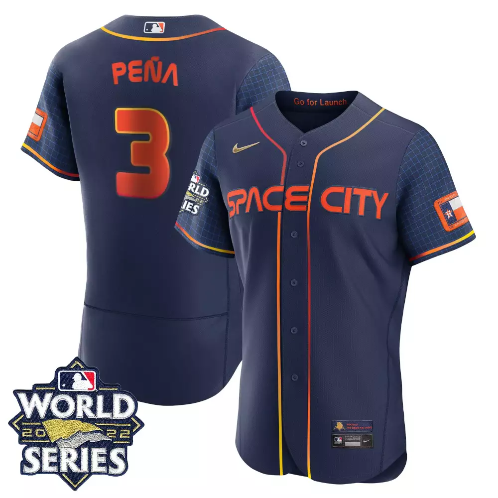 Jeremy Pena 3 Houston Astros Jersey Navy Blue Space City World Series 2022 Men Split Design