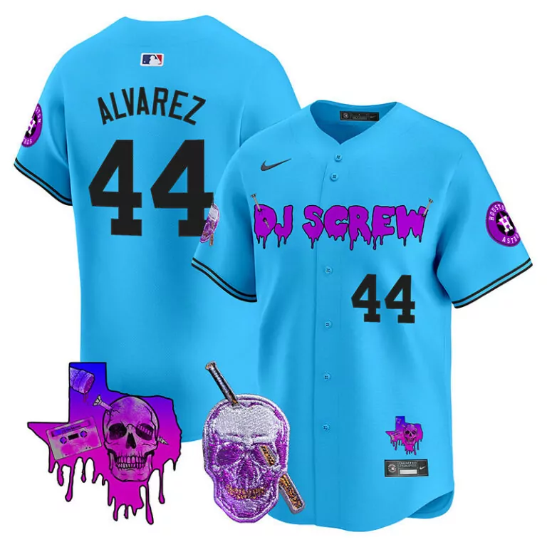 Yordan Alvarez 44 Houston Astros Jersey Sky Blue Dj Screw Collaboration Skull Bat