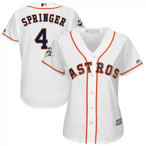 George Springer 4 Astros Jersey White World Series 2017 Women Orange Navy Cool Base