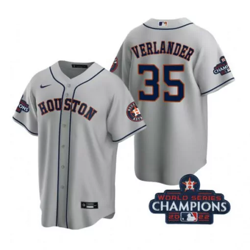 Justin Verlander 35 Jersey Gray World Series Champions 2022 Houston Astros Men Navy