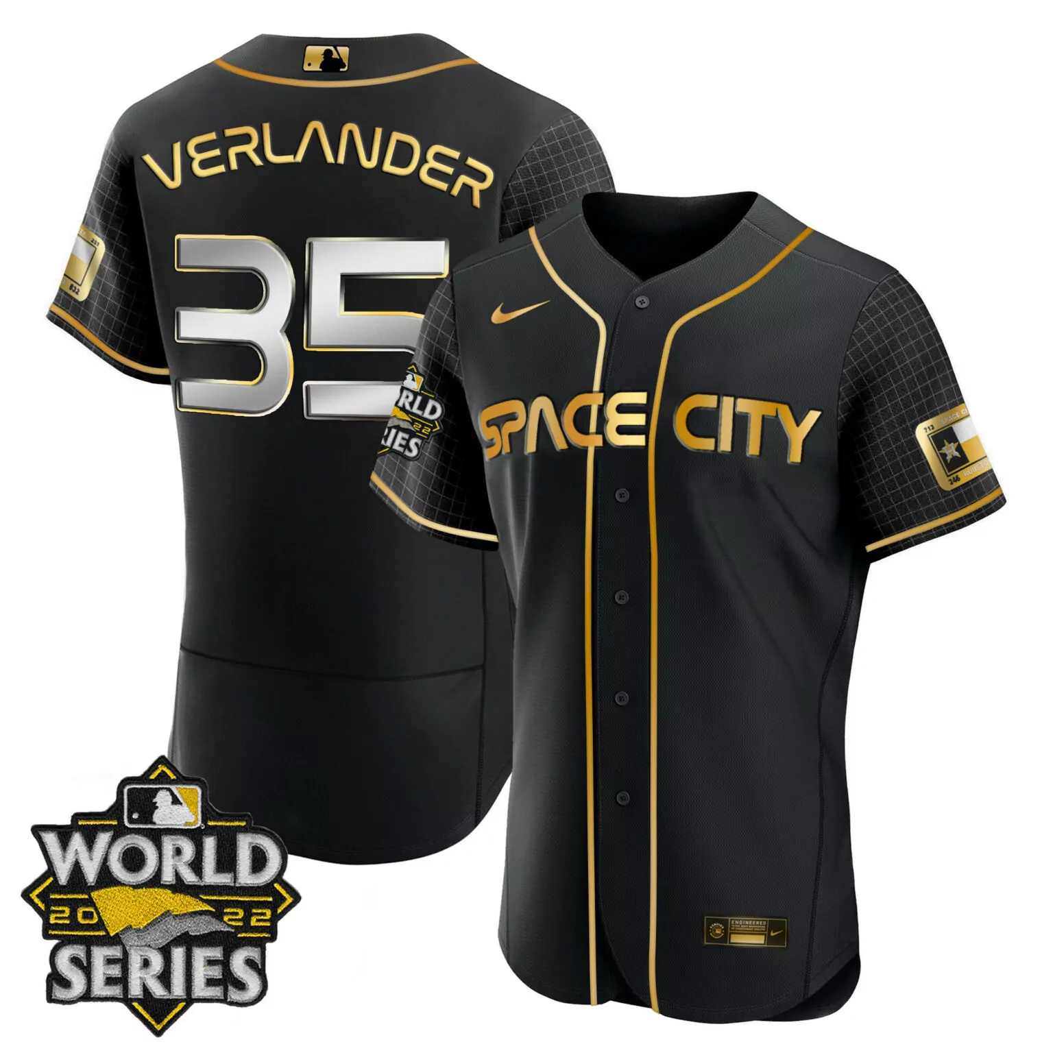 Justin Verlander 35 Jersey Black World Series Houston Astros 2022 Men Gold All Stitched