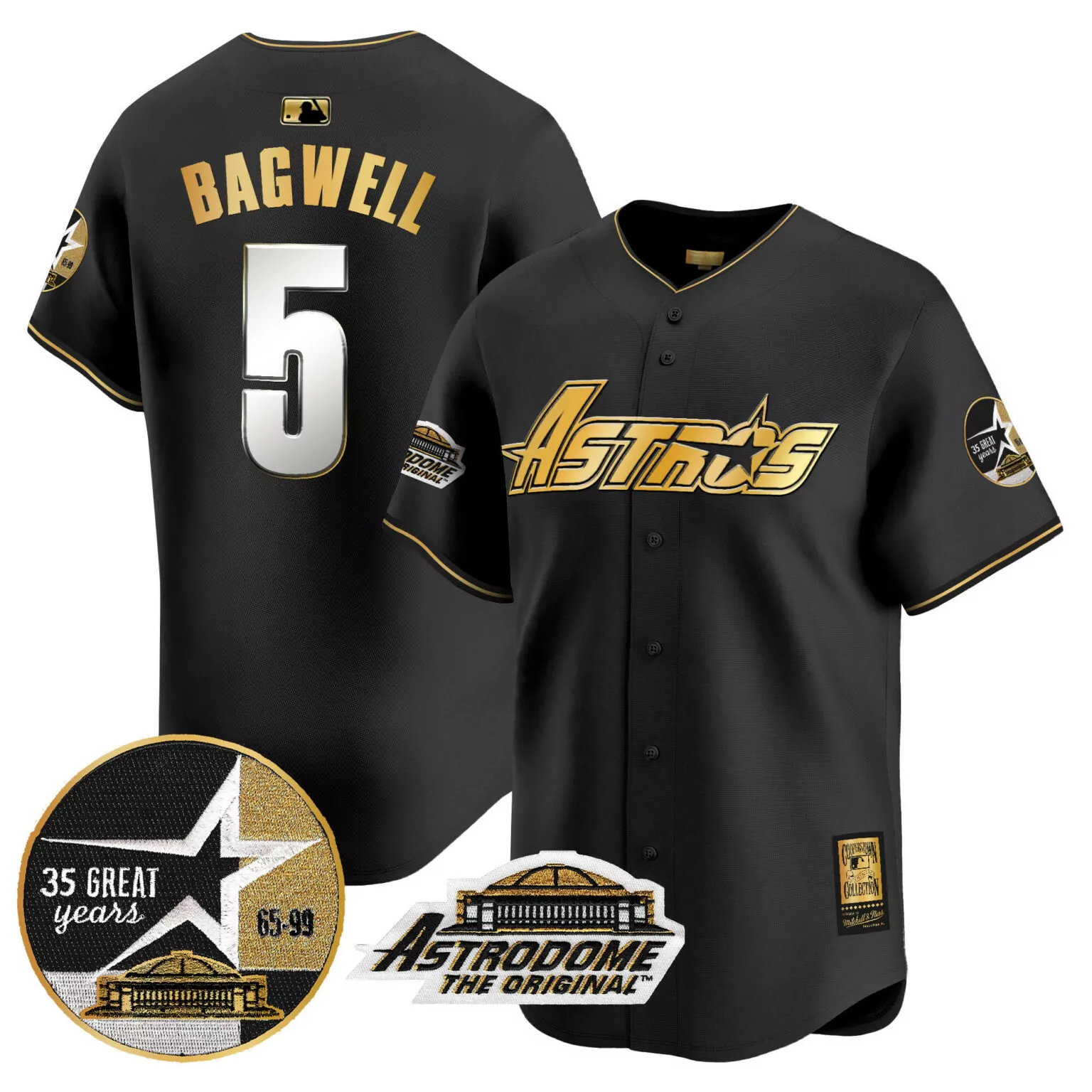 Jeff Bagwell 5 Astros Jersey Black Astrodome 35 Great Years 65-99 Original Men Gold