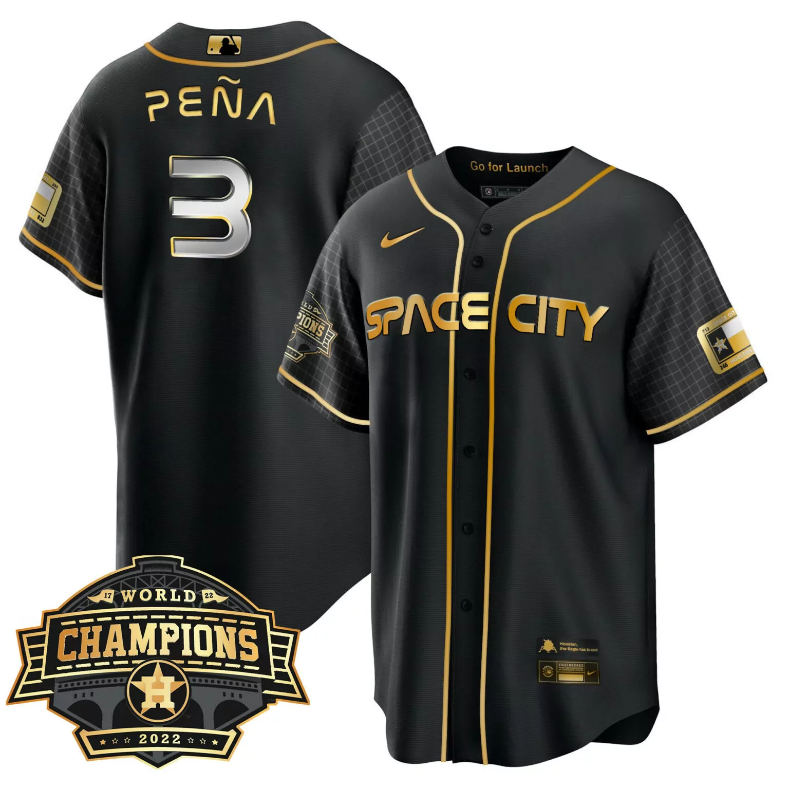 Jeremy Pena 3 Houston Astros Jersey Black Space City World Series Champions 2022