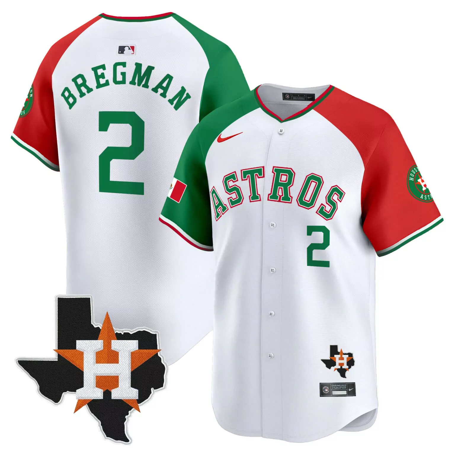 Alex Bregman 2 Astros Jersey White Mexico City Series Houston Texas Outline Men Raglan