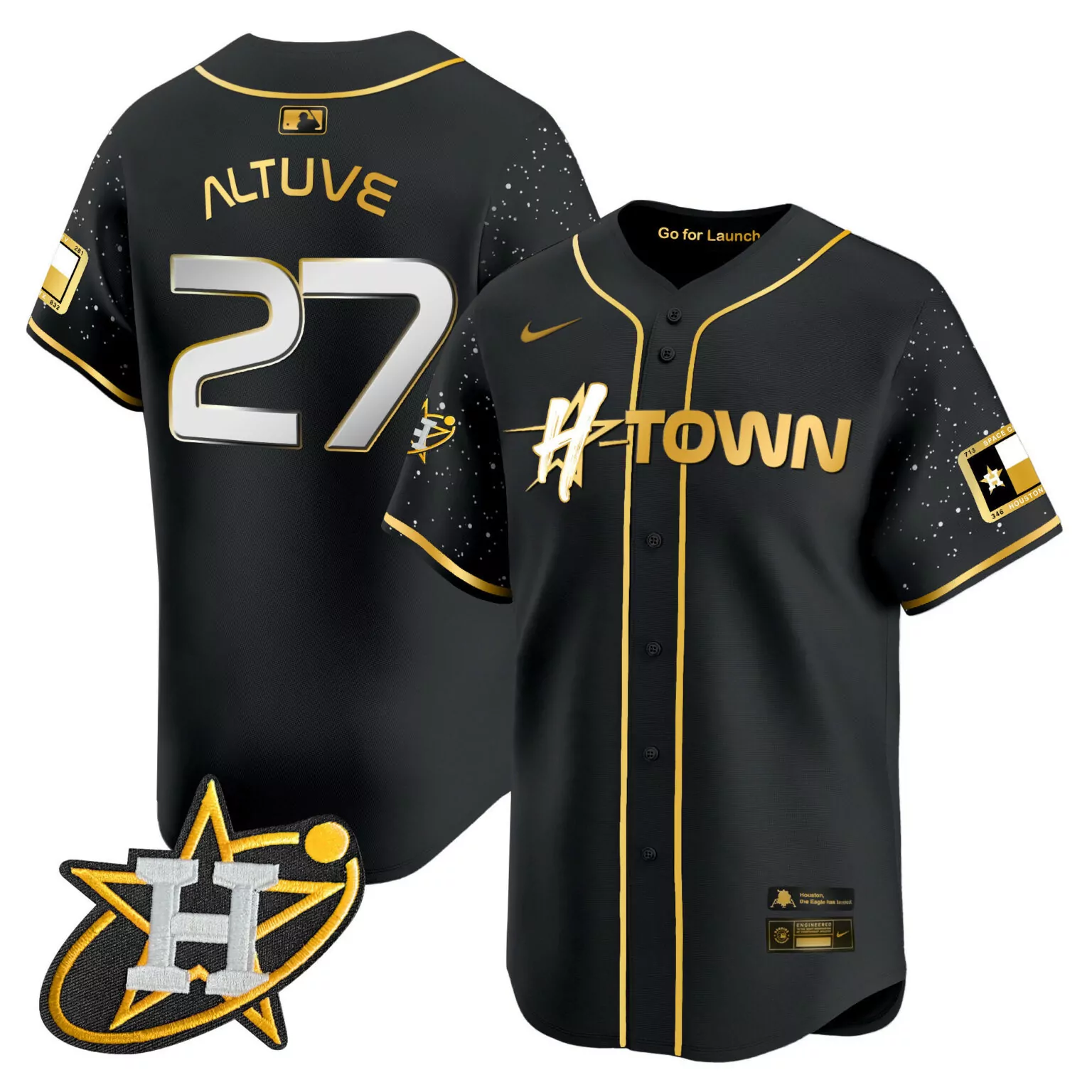 Jose Altuve 27 Houston Astros Jersey Black Space City Star Texas Flag Men Custom Design