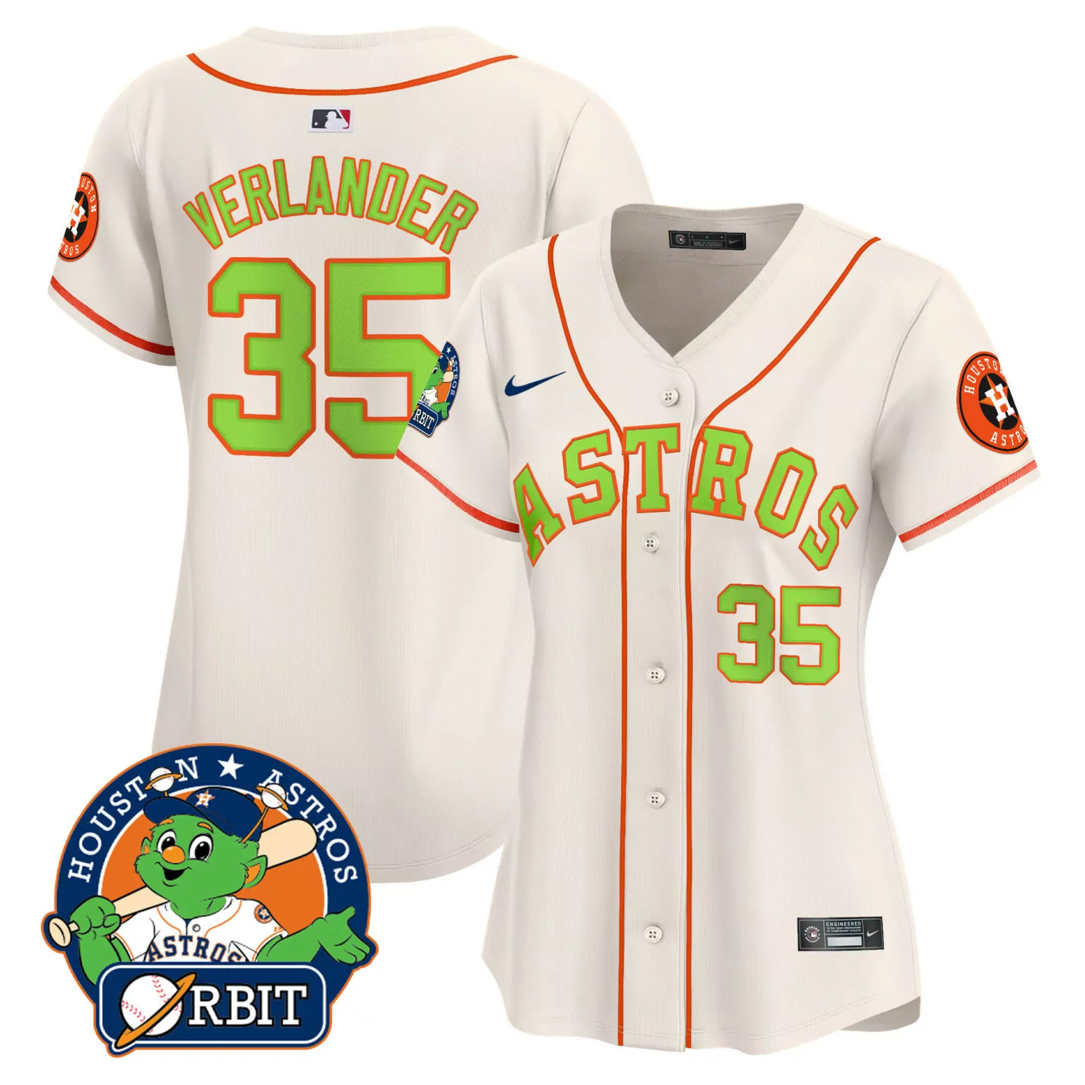 Justin Verlander 35 Astros Jersey Cream Alternate Orange Lime Green v2 All Stitched