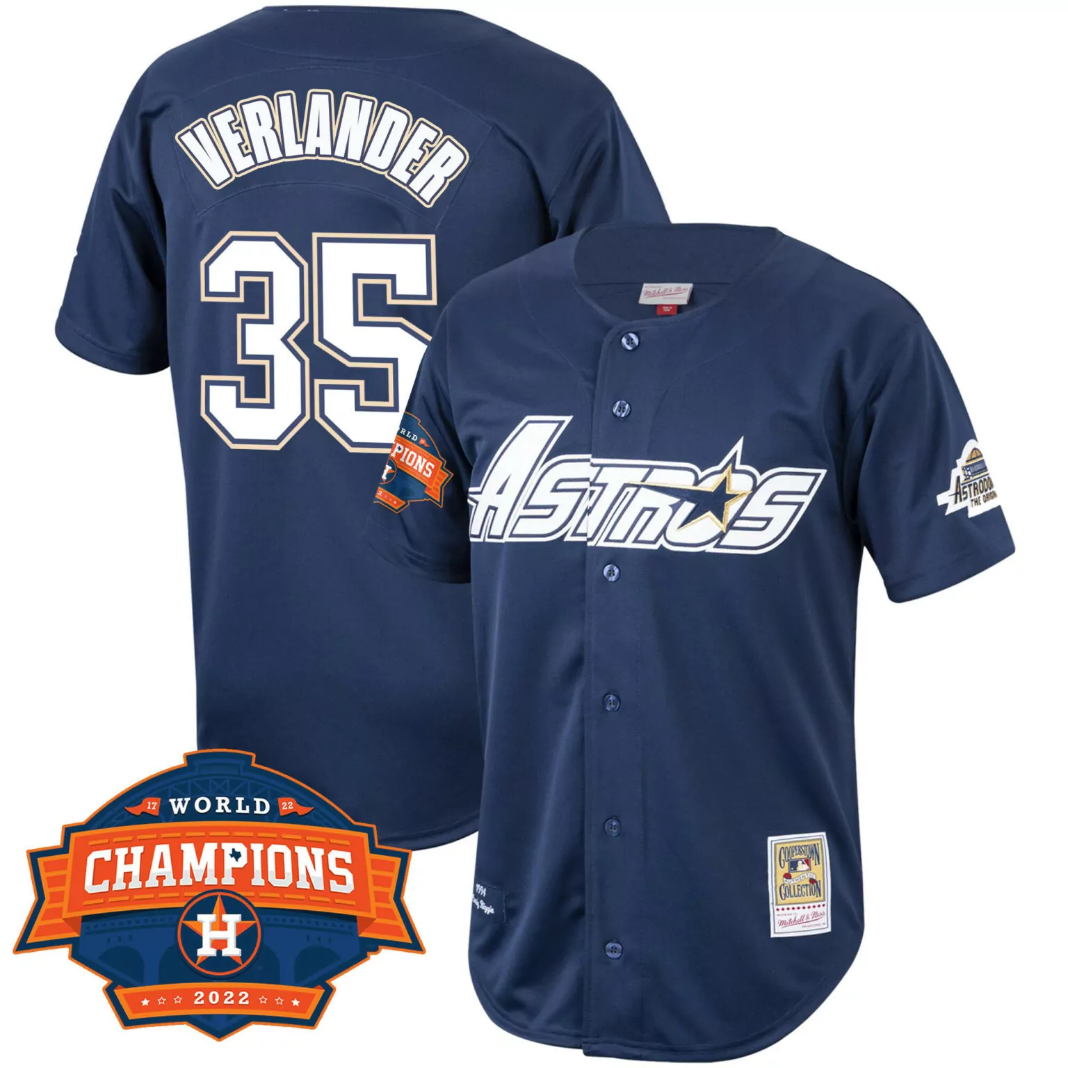 Justin Verlander 35 Astros Jersey Navy World Series Champions 2022 Cooperstown Collection Mitchell Ness