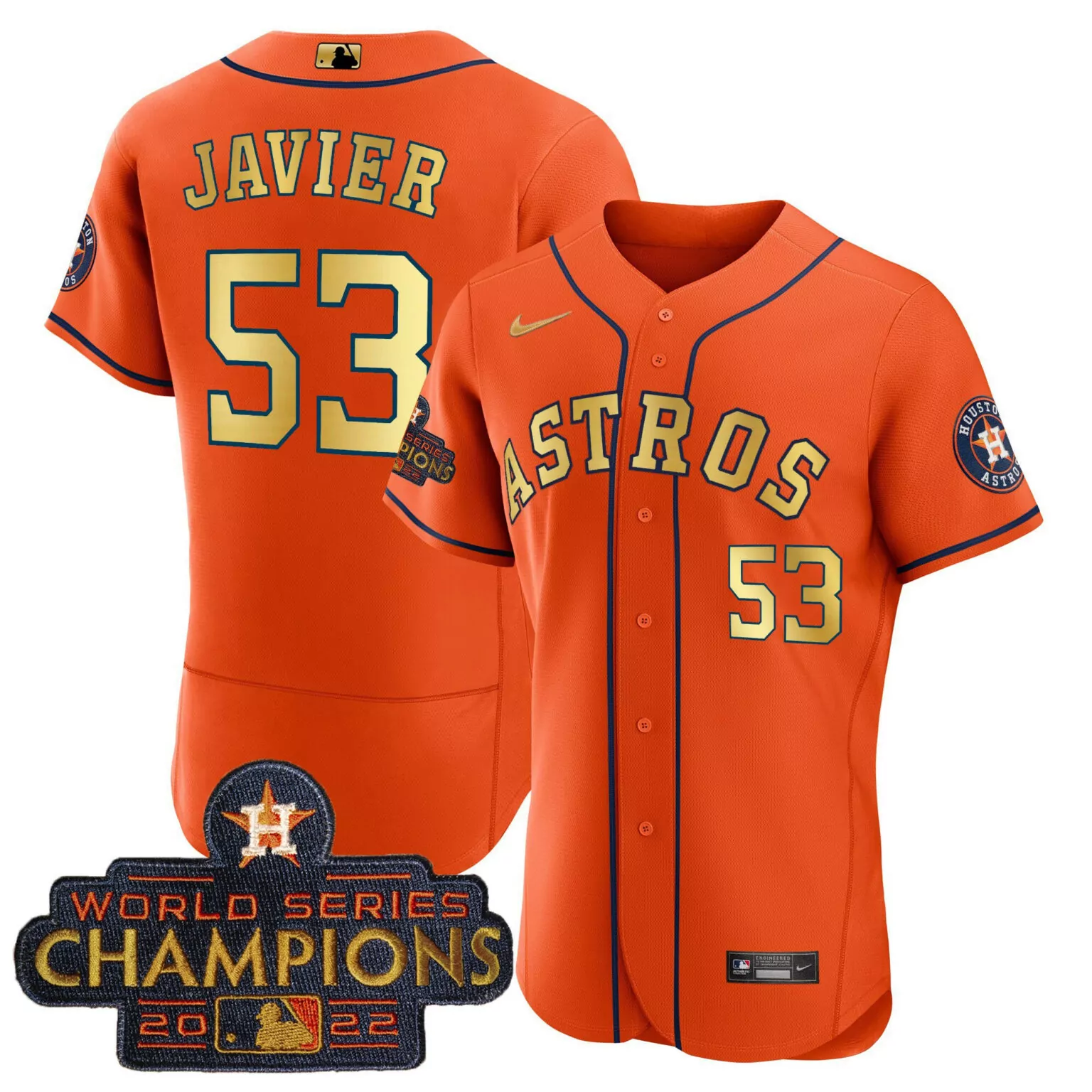 Cristian Javier 53 Houston Astros Jersey Orange World Series Champions 2022 Men Navy Blue