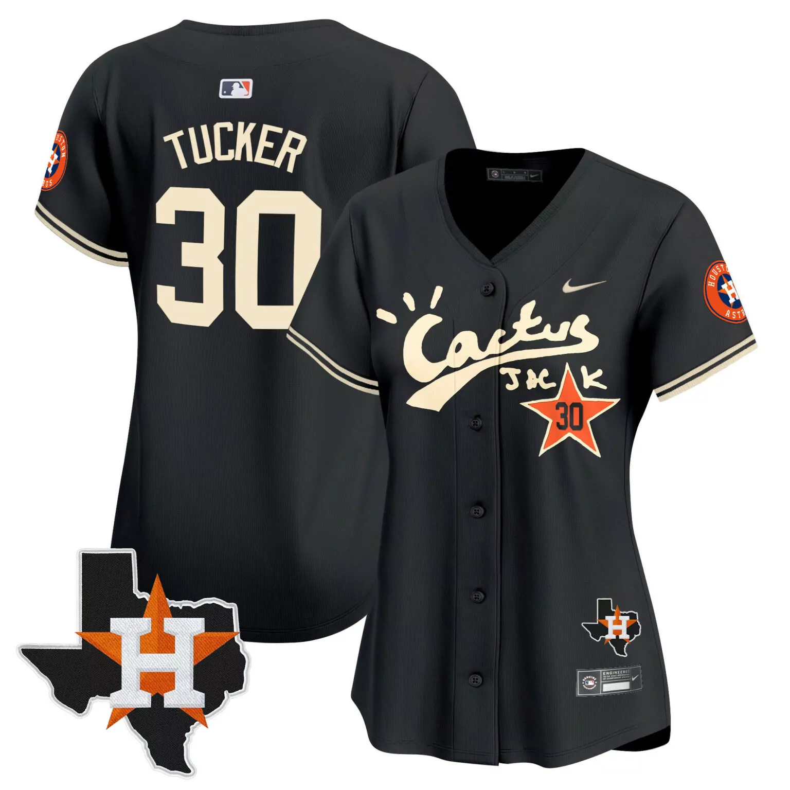 Kyle Tucker 30 Houston Astros Jersey Black Cactus Jack Texas Shape Men Cream Orange