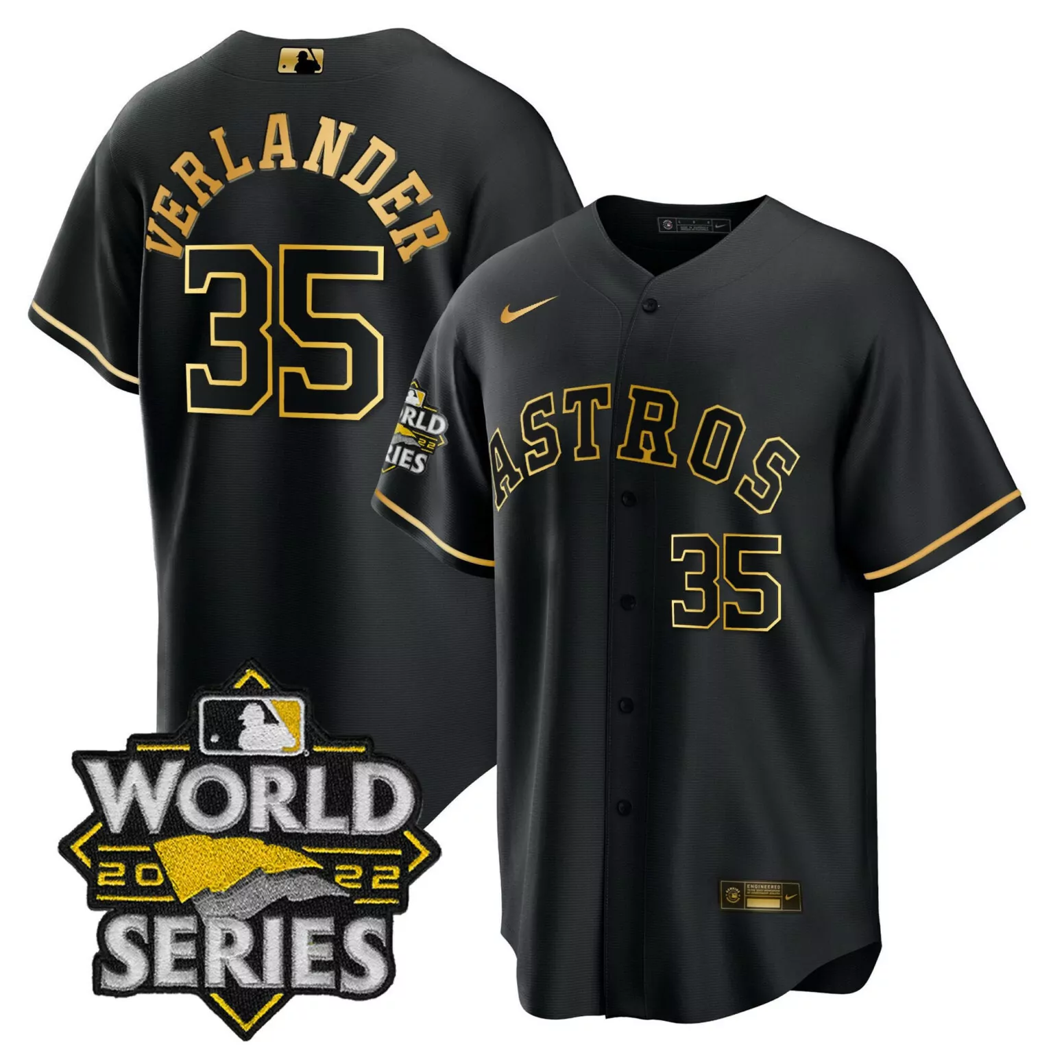 Justin Verlander 35 Astros Jersey Black World Series 2022 Men Gold Cool All Stitched