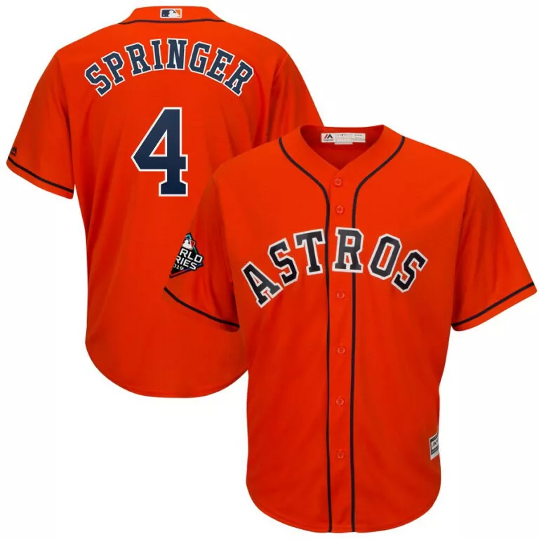 George Springer 4 Astros Jersey Orange World Series 2017 Men Navy Blue Cool Base