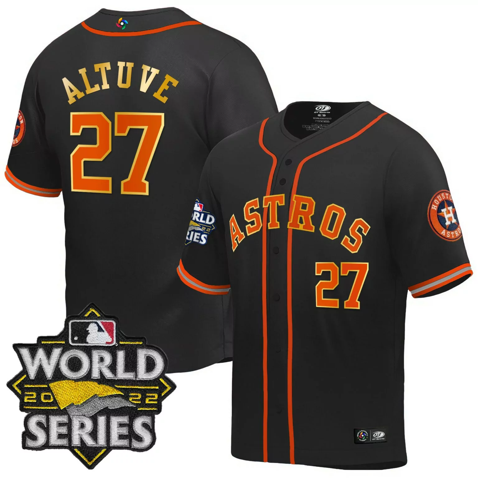 Jose Altuve 27 Astros Jersey Black World Series 2022 Men Orange Gold Classic All
