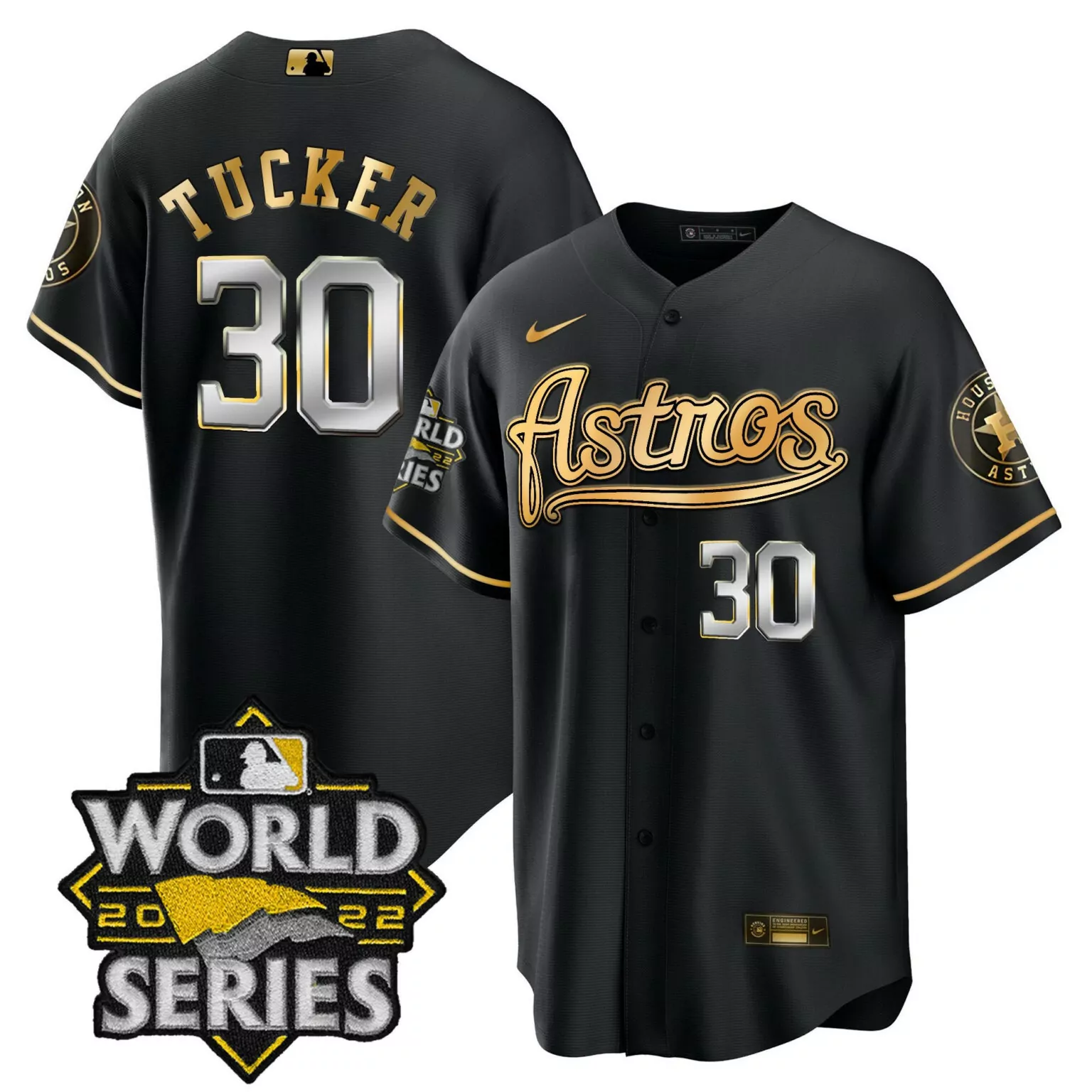Kyle Tucker 30 Astros Jersey Black World Series 2022 Men Gold Silver Cool Throwback
