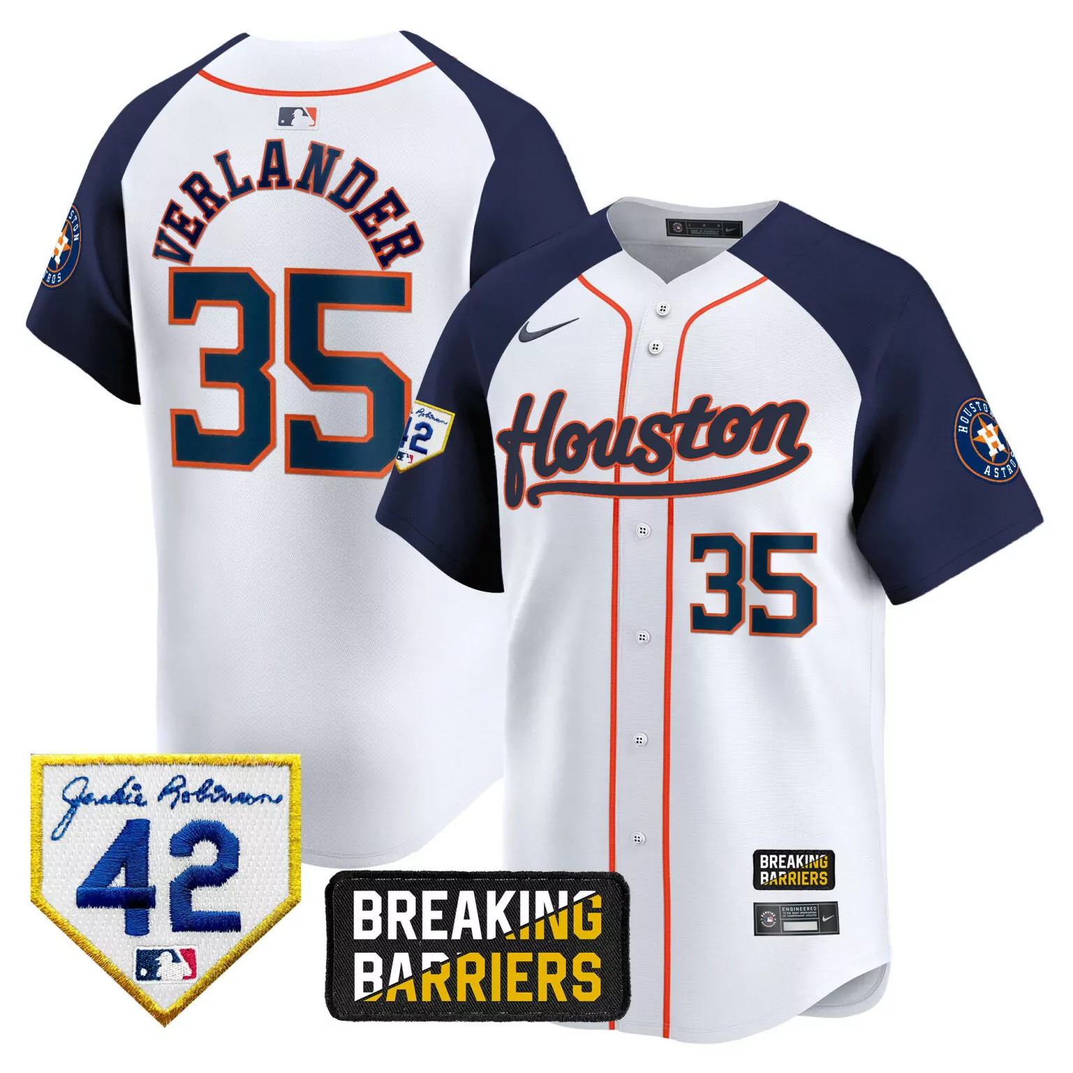 Justin Verlander 35 Jersey White Houston Astros Jackie Robinson 42 Breaking Barriers