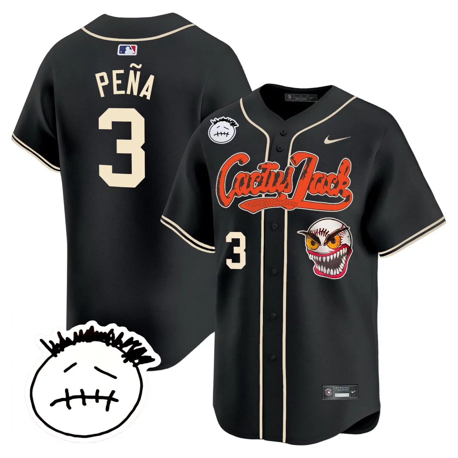 Jeremy Pena 3 Cactus Jack Jersey Black Foundation Men Tan Orange v3 Stitched