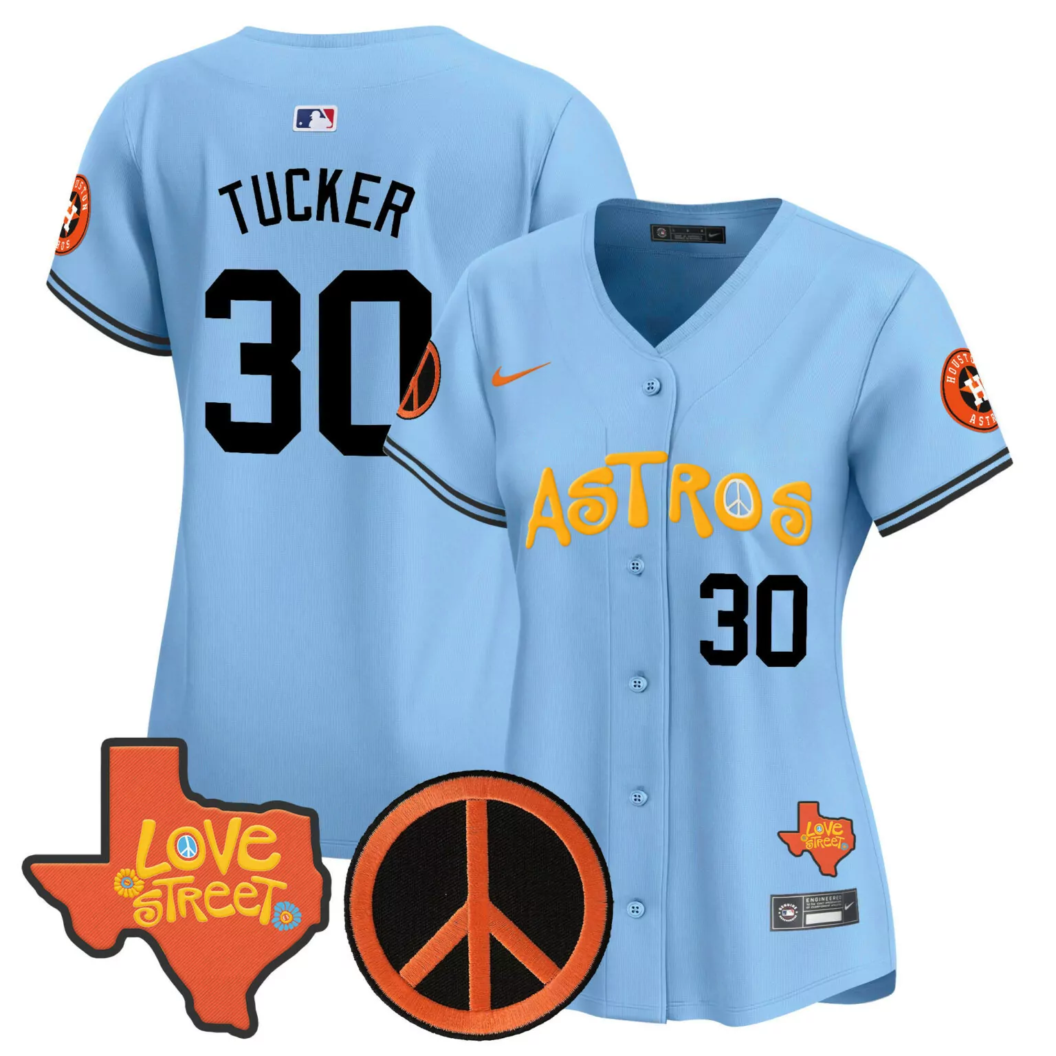 Kyle Tucker 30 Astros Jersey Blue Love Street Texas Shape Peace Sign Men Alternate