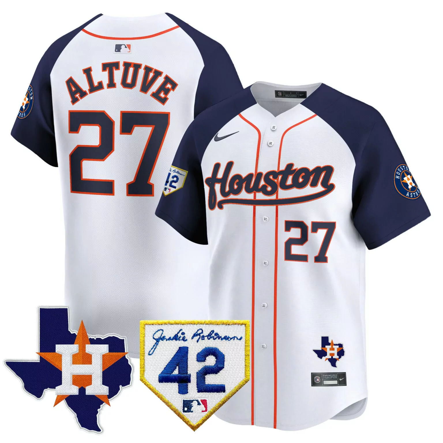 Jose Altuve 27 Houston Astros Jersey White Jackie Robinson Day 42 Texas Men Navy Blue