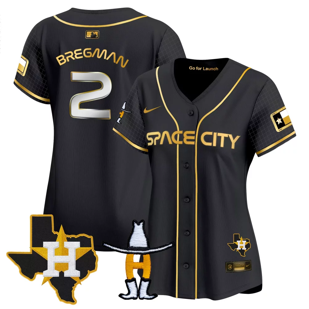 Alex Bregman 2 Houston Astros Jersey Black Space City Texas Shape 'h' Men Gold Vapor