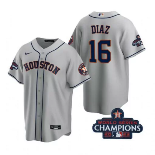 Aledmys Diaz 16 Houston Astros Jersey Gray World Series Champions 2022 Men Navy Blue