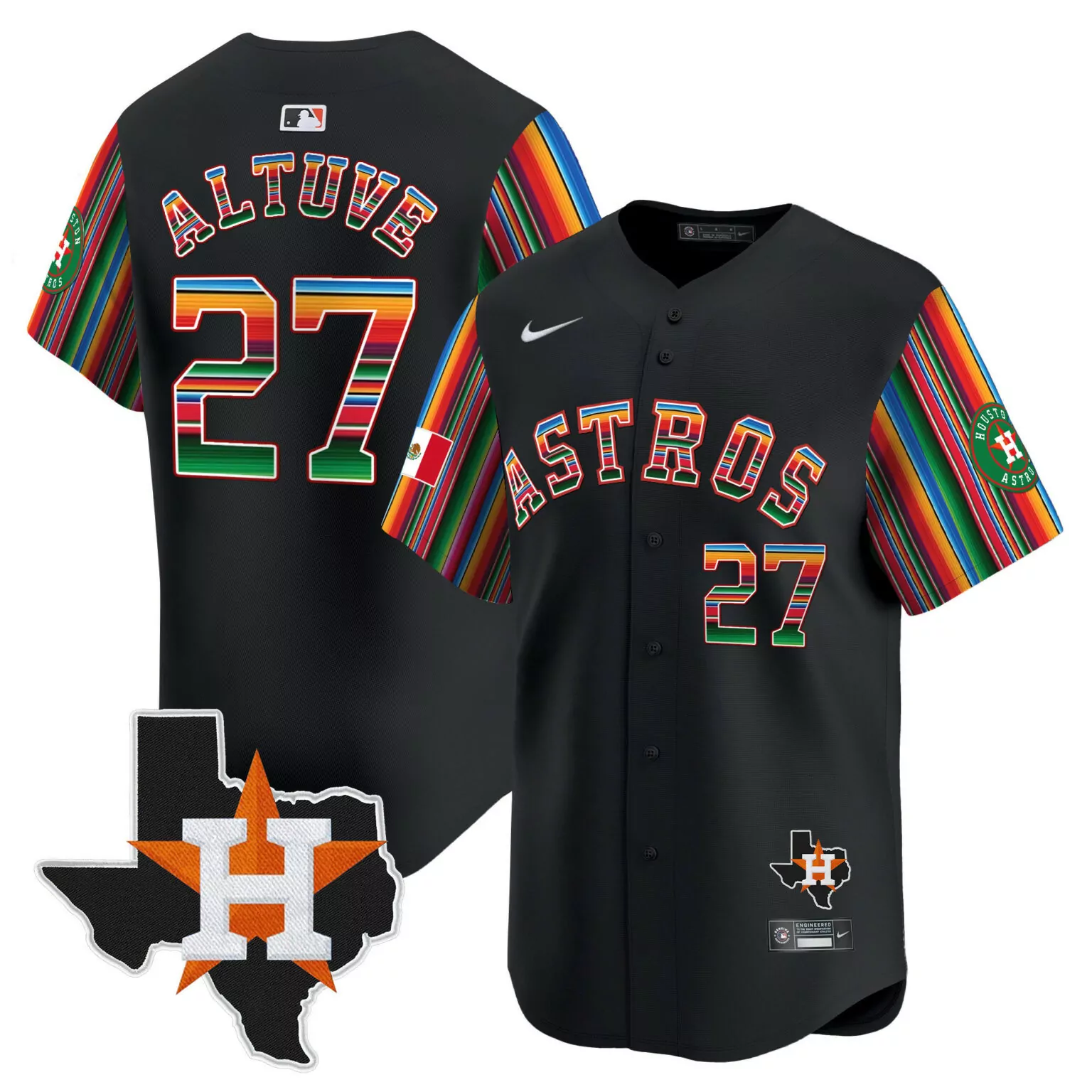 Jose Altuve 27 Houston Astros Jersey Black City Connect Texas Map Mexican Flag 2023