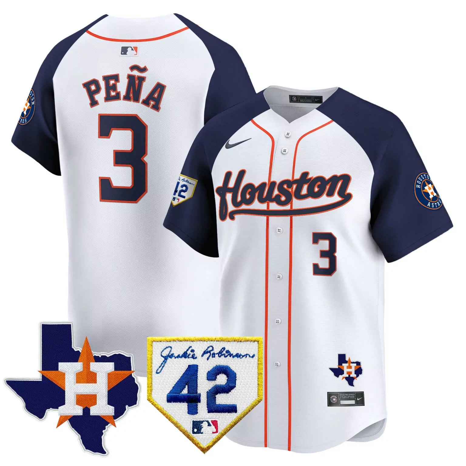 Jeremy Pena 3 Houston Astros Jersey White Jackie Robinson Day 42 Men Navy Blue Orange