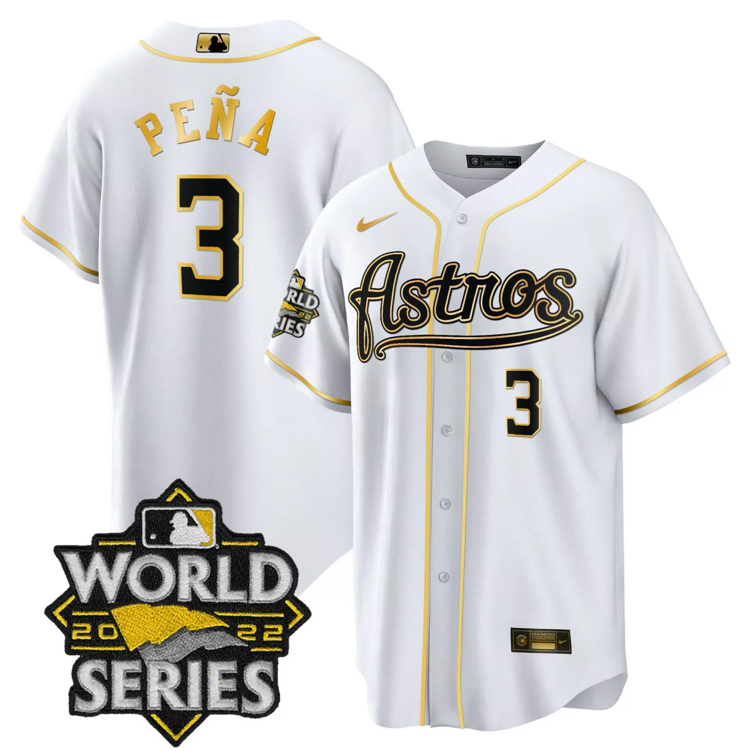Jeremy Pena 3 Astros Jersey White World Series 2022 Men Alternate Gold Black Cool